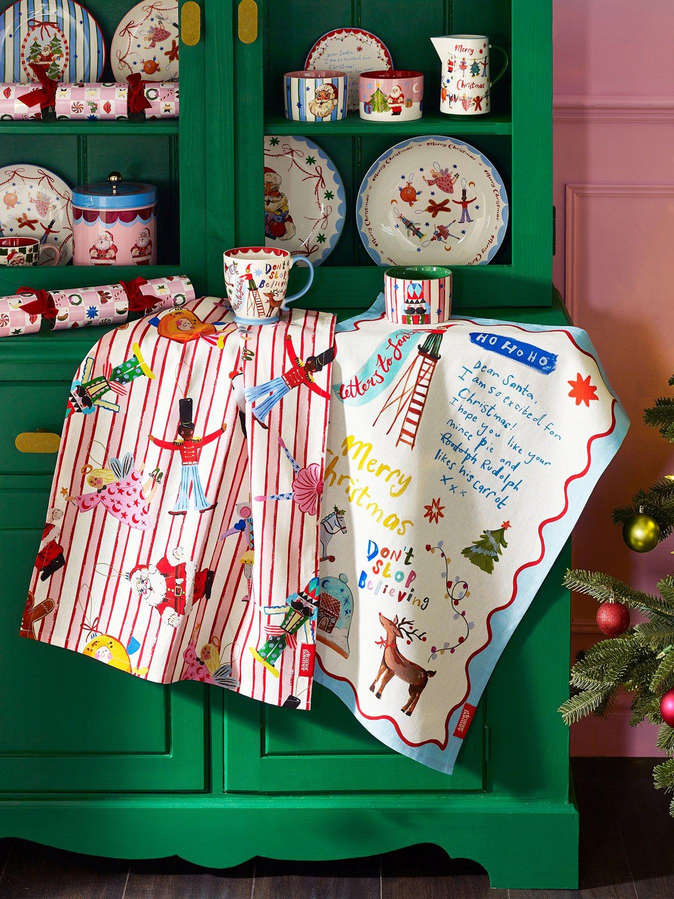 Image 1 of 3 of Eleanor Bowmer 100% Cotton Dear Santa Tea Towels 2 Pack