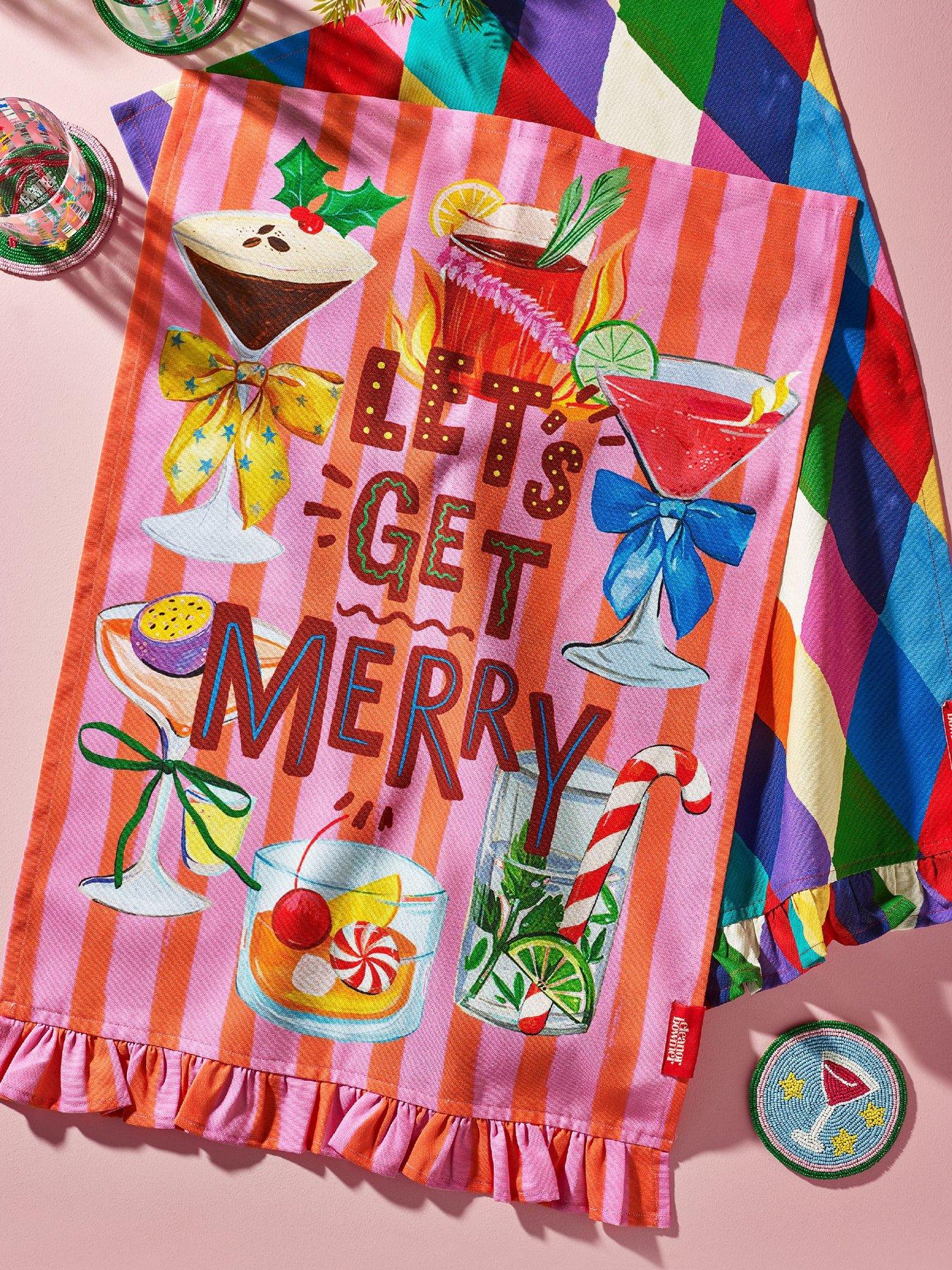 Image 1 of 4 of Eleanor Bowmer 100% Cotton Lets Get Merry Tea Towels 2 Pack