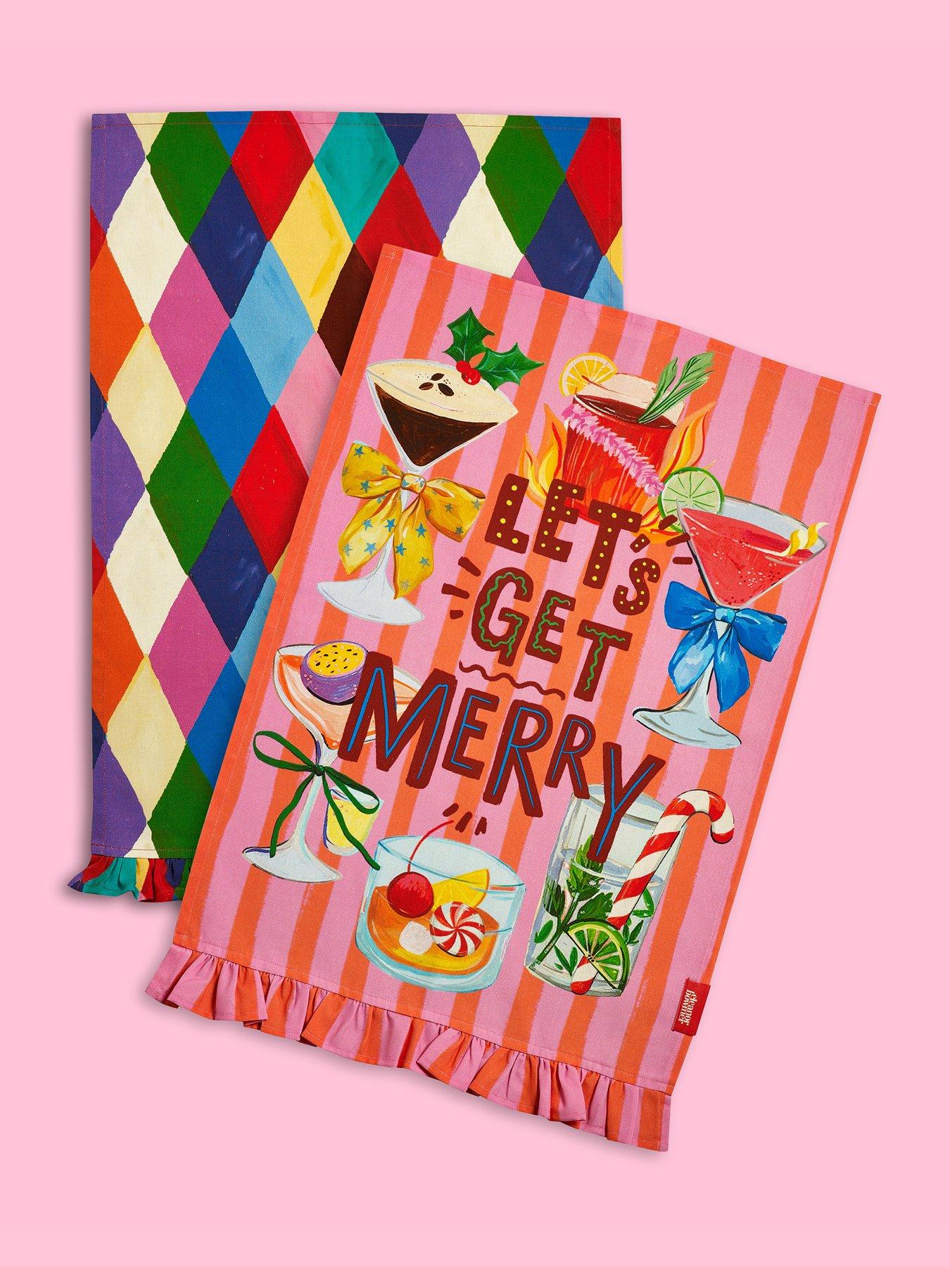 Image 4 of 4 of Eleanor Bowmer 100% Cotton Lets Get Merry Tea Towels 2 Pack