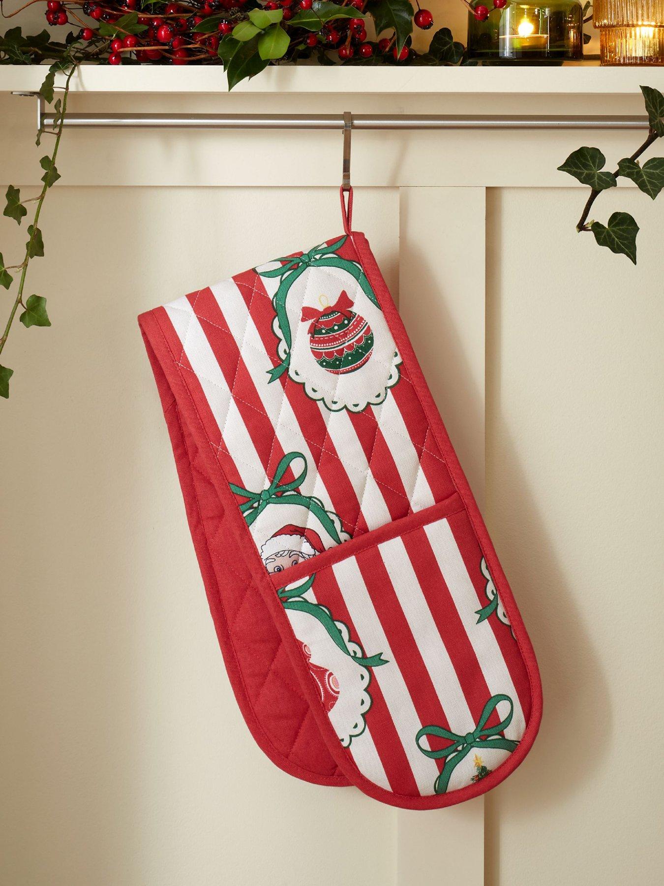 Catherine Lansfield 100% Cotton Christmas Vintage Stripe Double Oven Glove