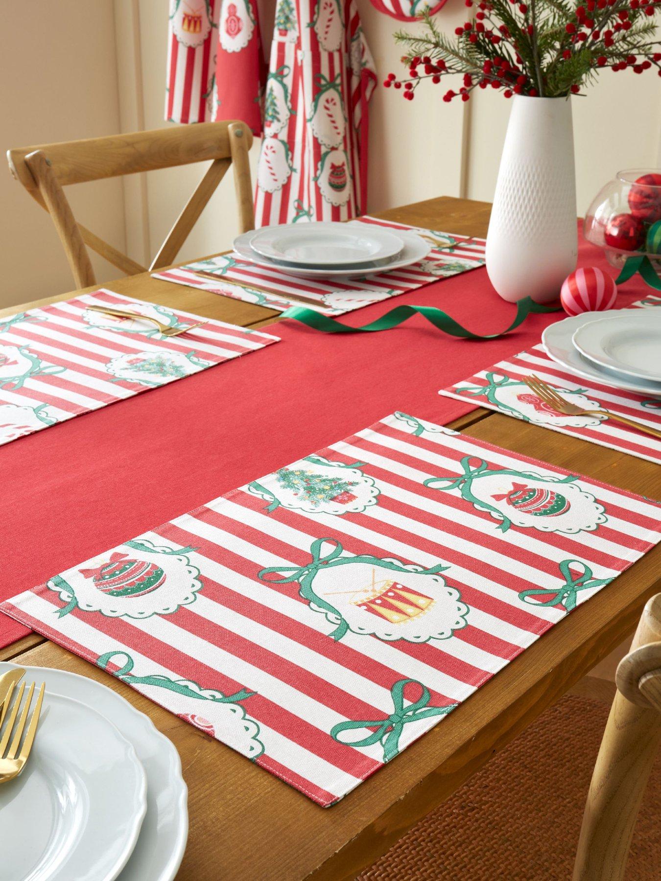Catherine Lansfield 100% Cotton Christmas Vintage Stripe Placemat 4 Pack
