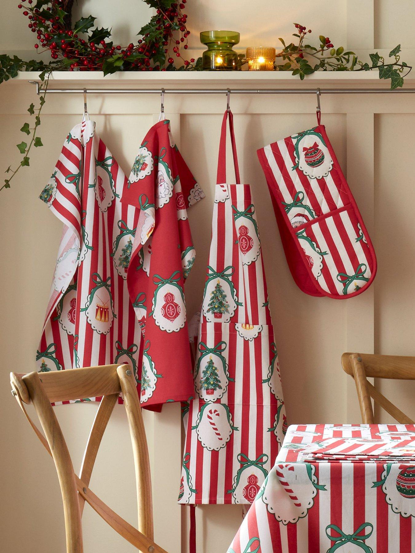 Catherine Lansfield 100% Cotton Christmas Vintage Stripe Tea Towels 4 Pack