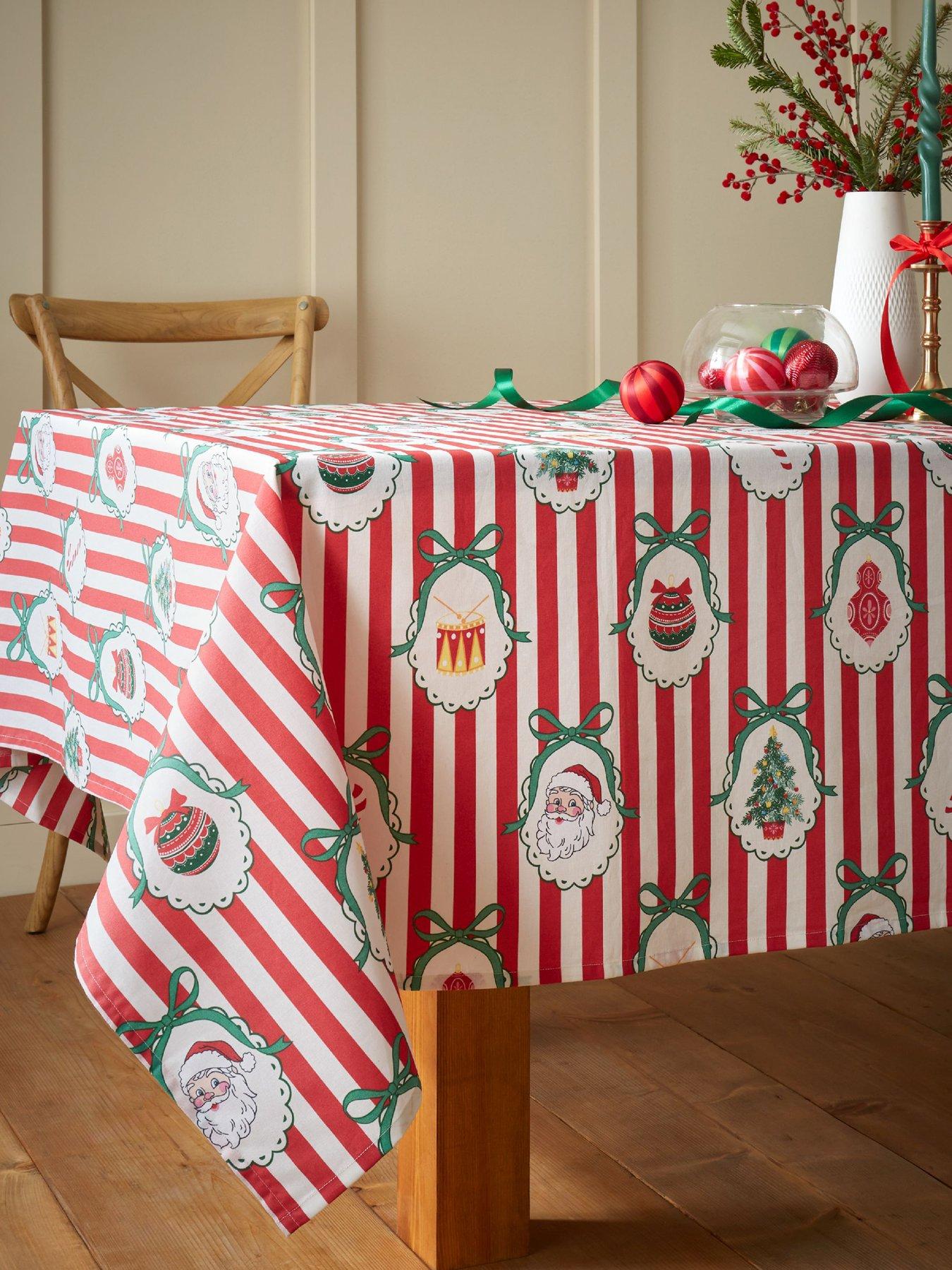 Catherine Lansfield 100% Cotton Christmas Vintage Stripe Table Cloth
