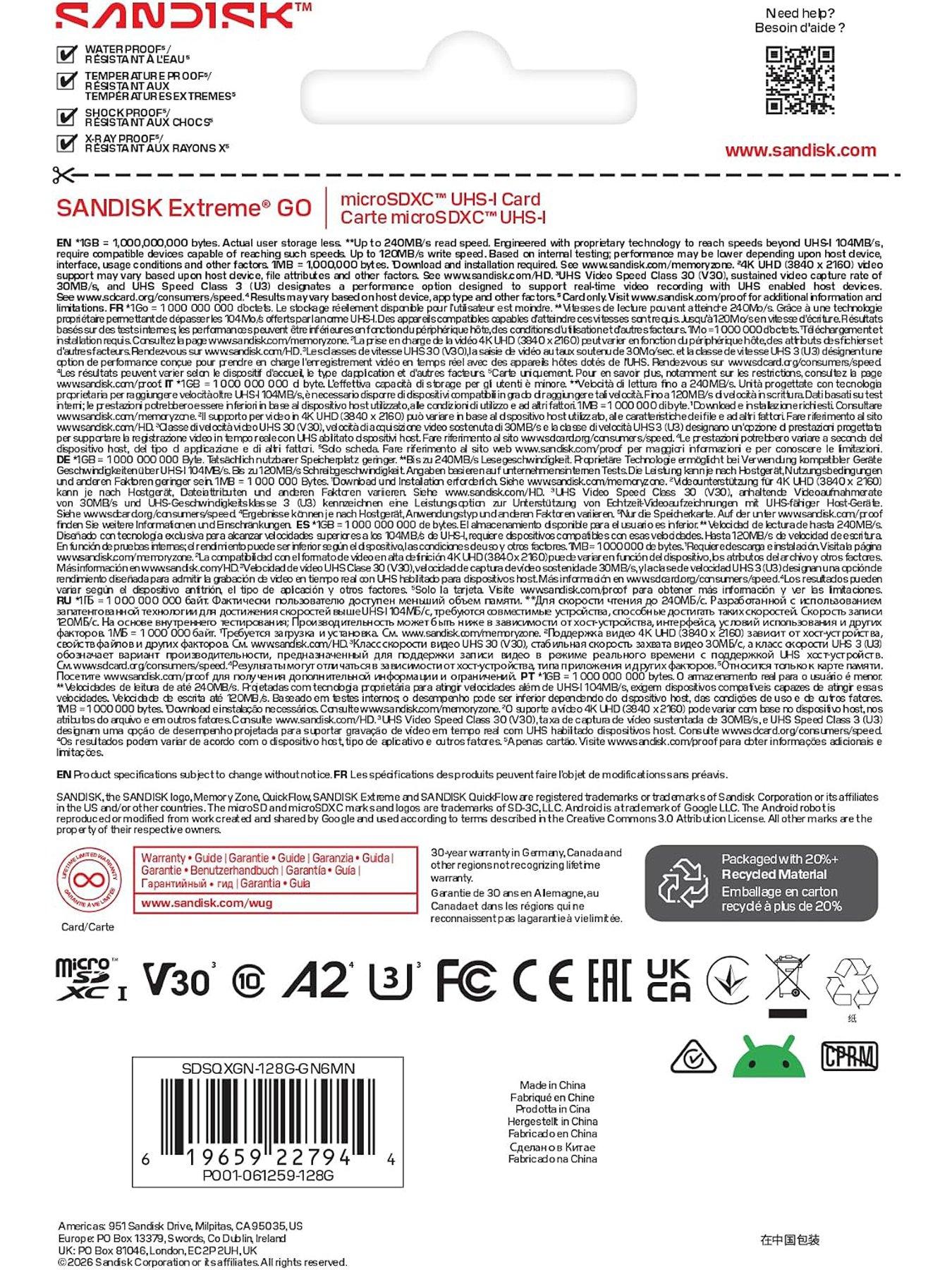 Image 4 of 4 of SanDisk Extreme microSD 128GB for Action Cams and Drones + SD Adapter