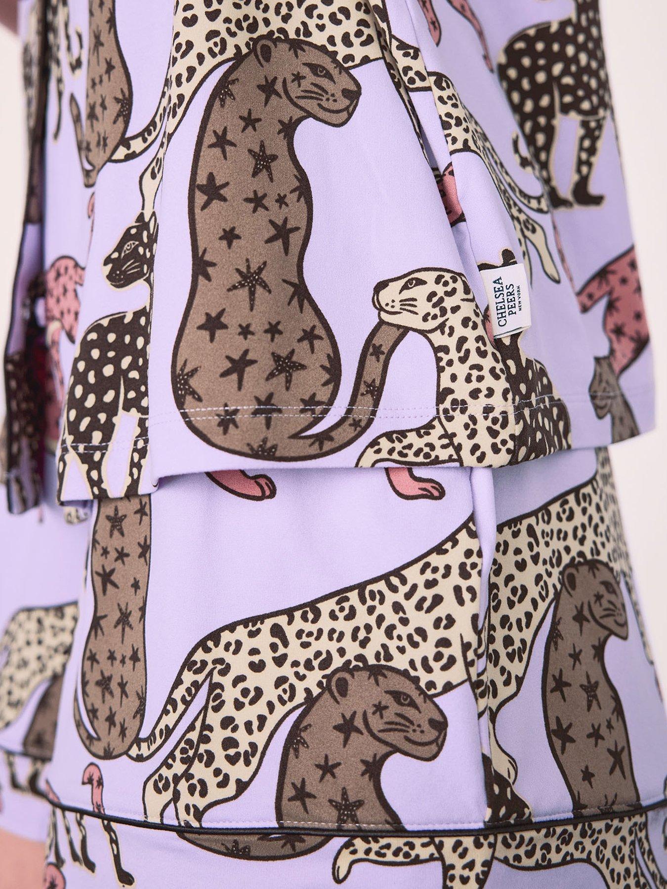 Image 5 of 6 of CHELSEA PEERS Starry Leopard Print Button Up Short Pyjama Set - Lilac