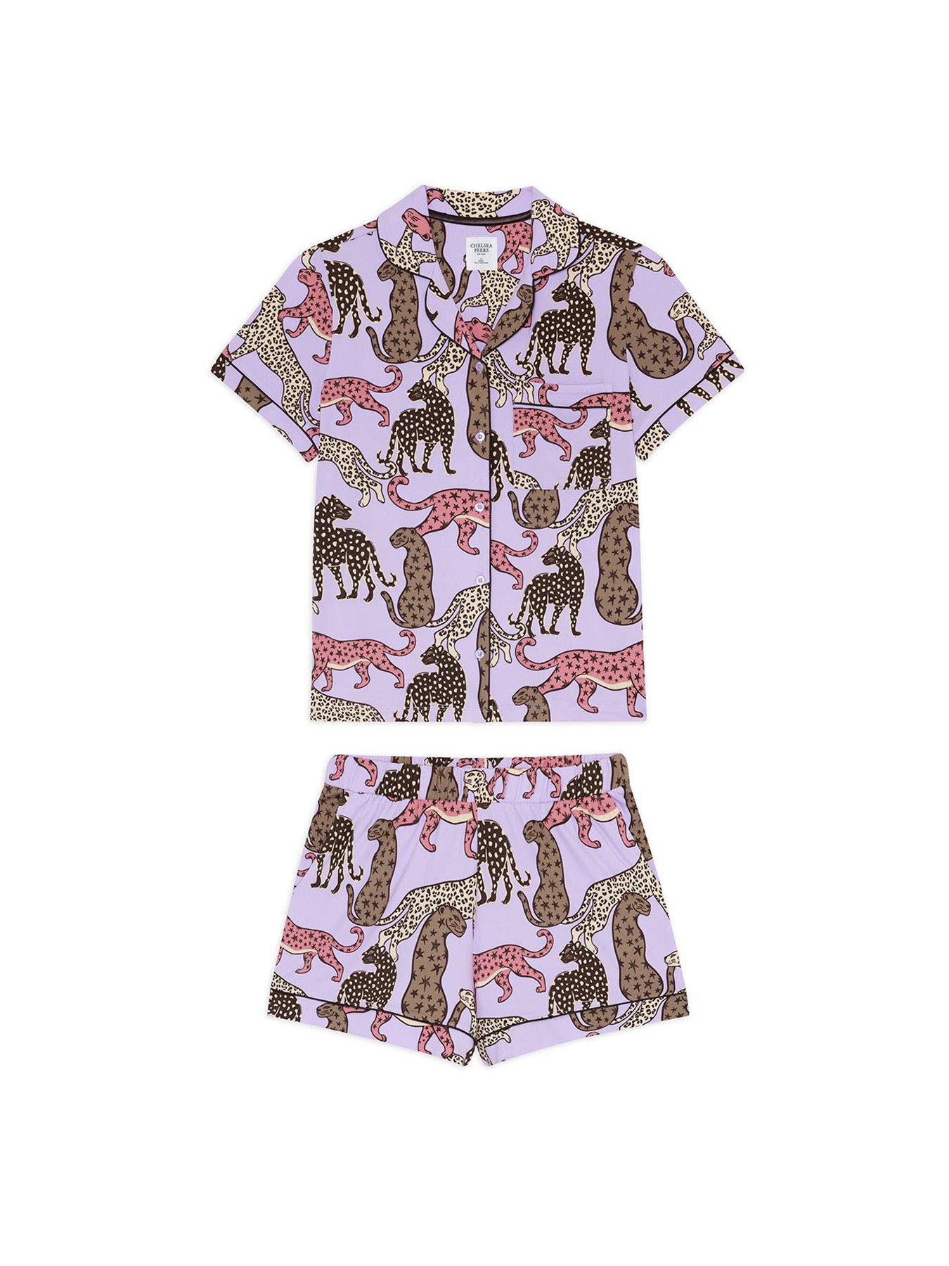 Image 6 of 6 of CHELSEA PEERS Starry Leopard Print Button Up Short Pyjama Set - Lilac