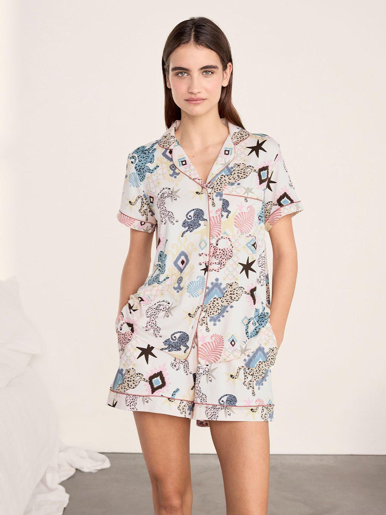 CHELSEA PEERS Bohemian Leopard Print Short Pyjama Set - Off White