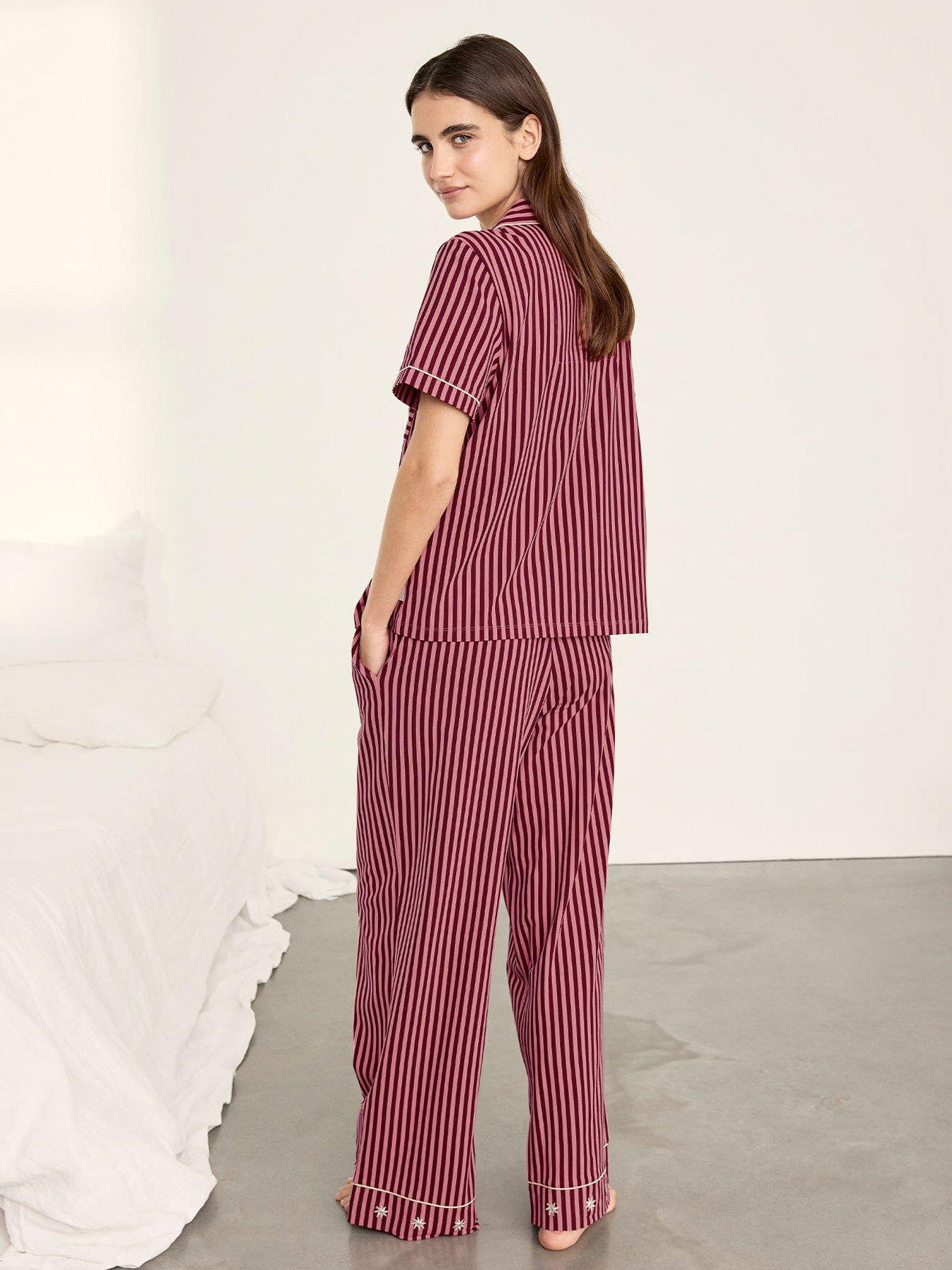 Image 2 of 6 of CHELSEA PEERS Cotton Embroidered Good Night Stripe Long Pyjama Set - Multi