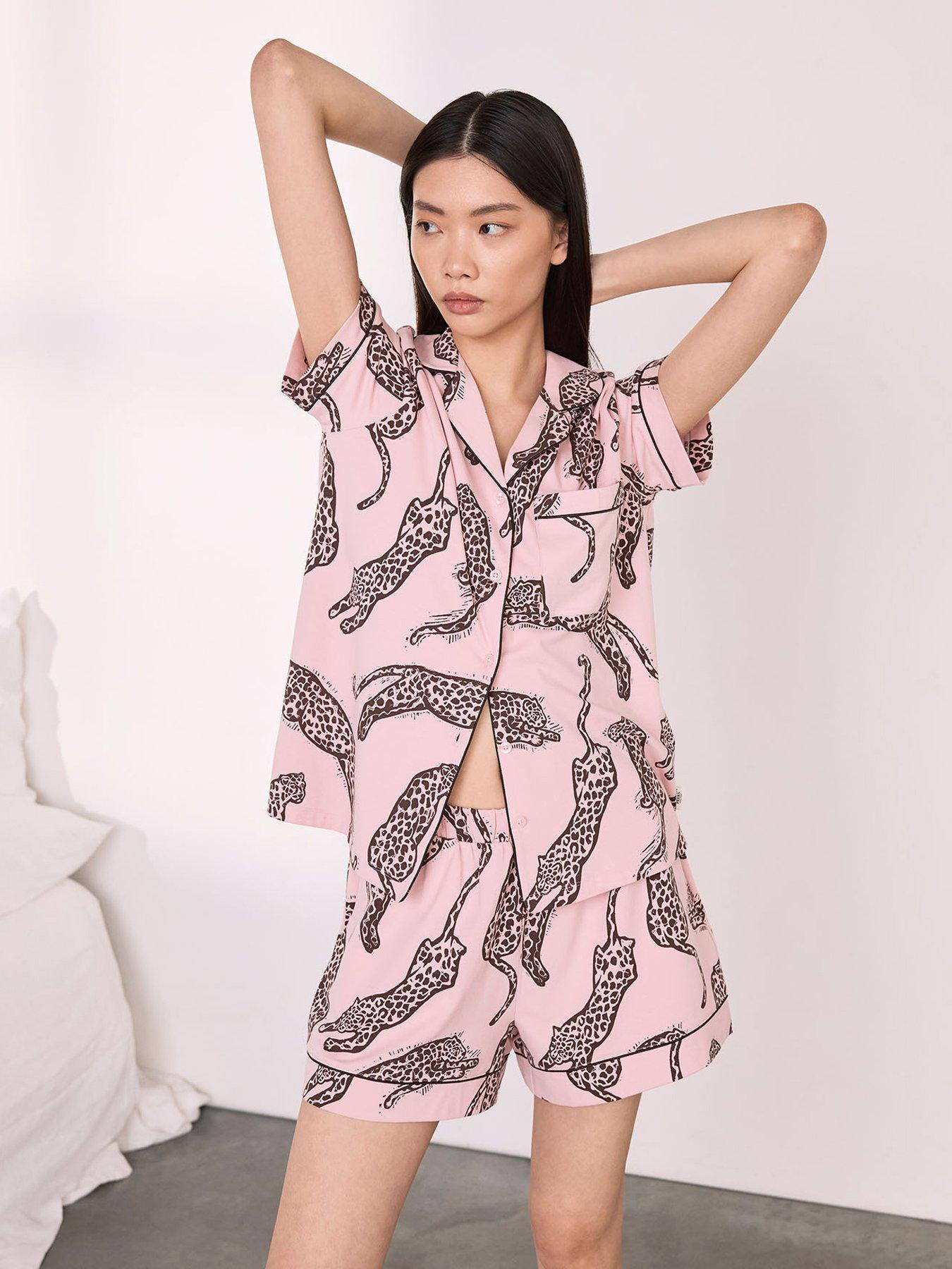 CHELSEA PEERS Cotton Lino Leopard Print Short Pyjama Set - Pink