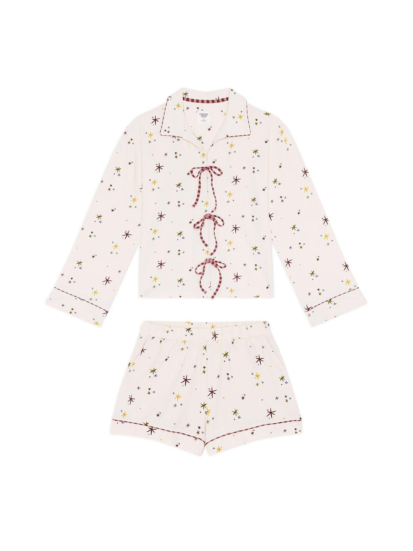 Image 6 of 6 of CHELSEA PEERS Cotton Starlight Print Short Pyjama Set - Off White