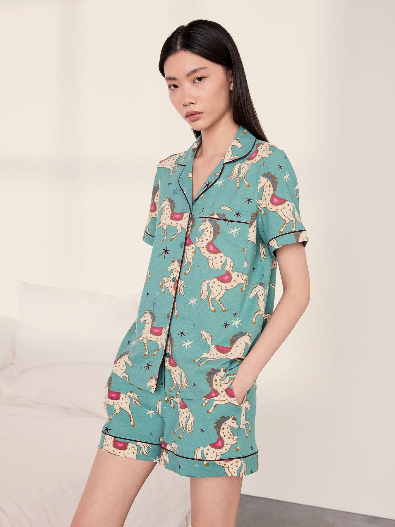 CHELSEA PEERS Cotton Carousel Horse Print Short Pyjama Set - Teal