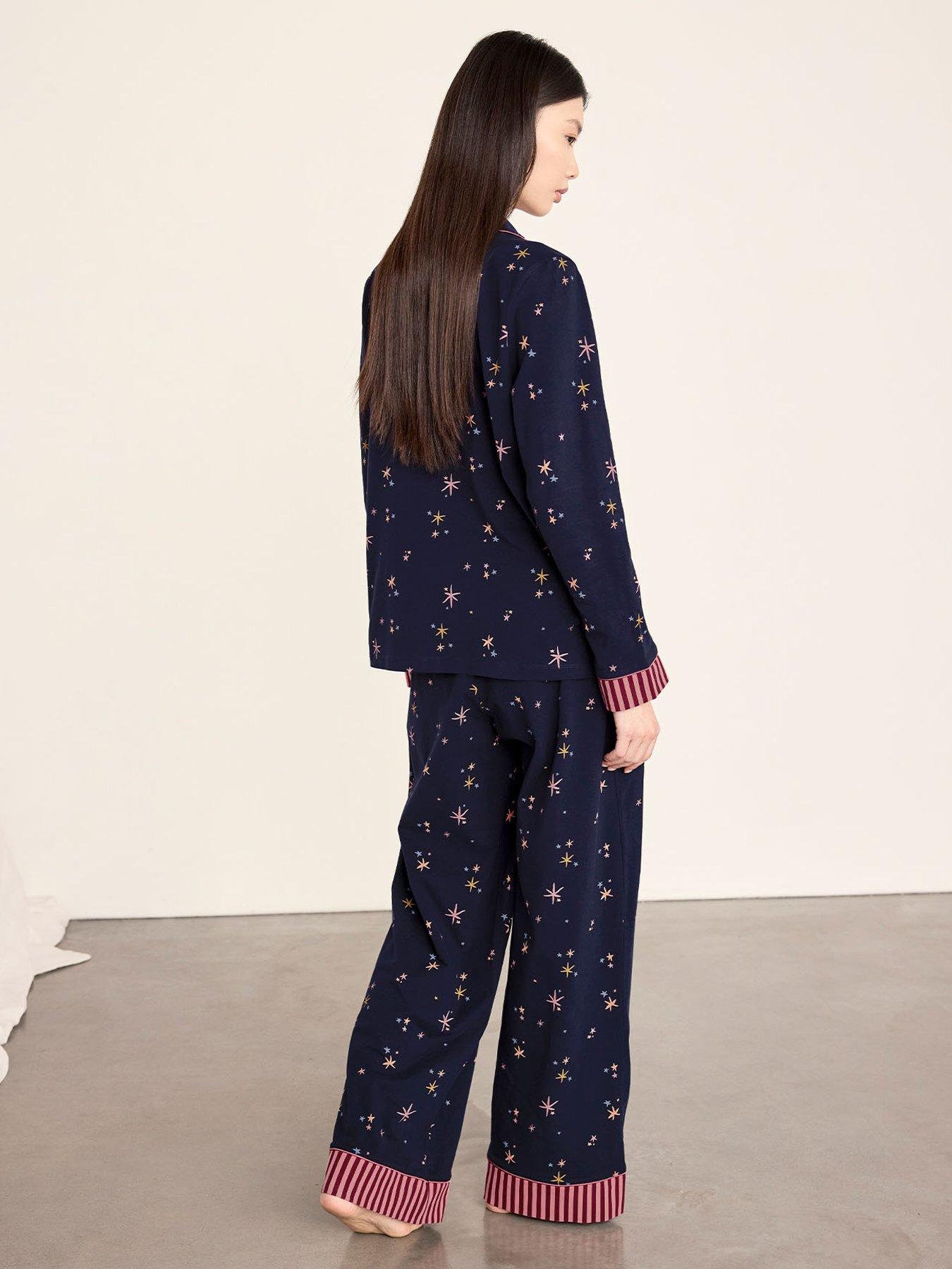 Image 2 of 5 of CHELSEA PEERS Cotton Starlight Print Long Pyjama Set - Navy
