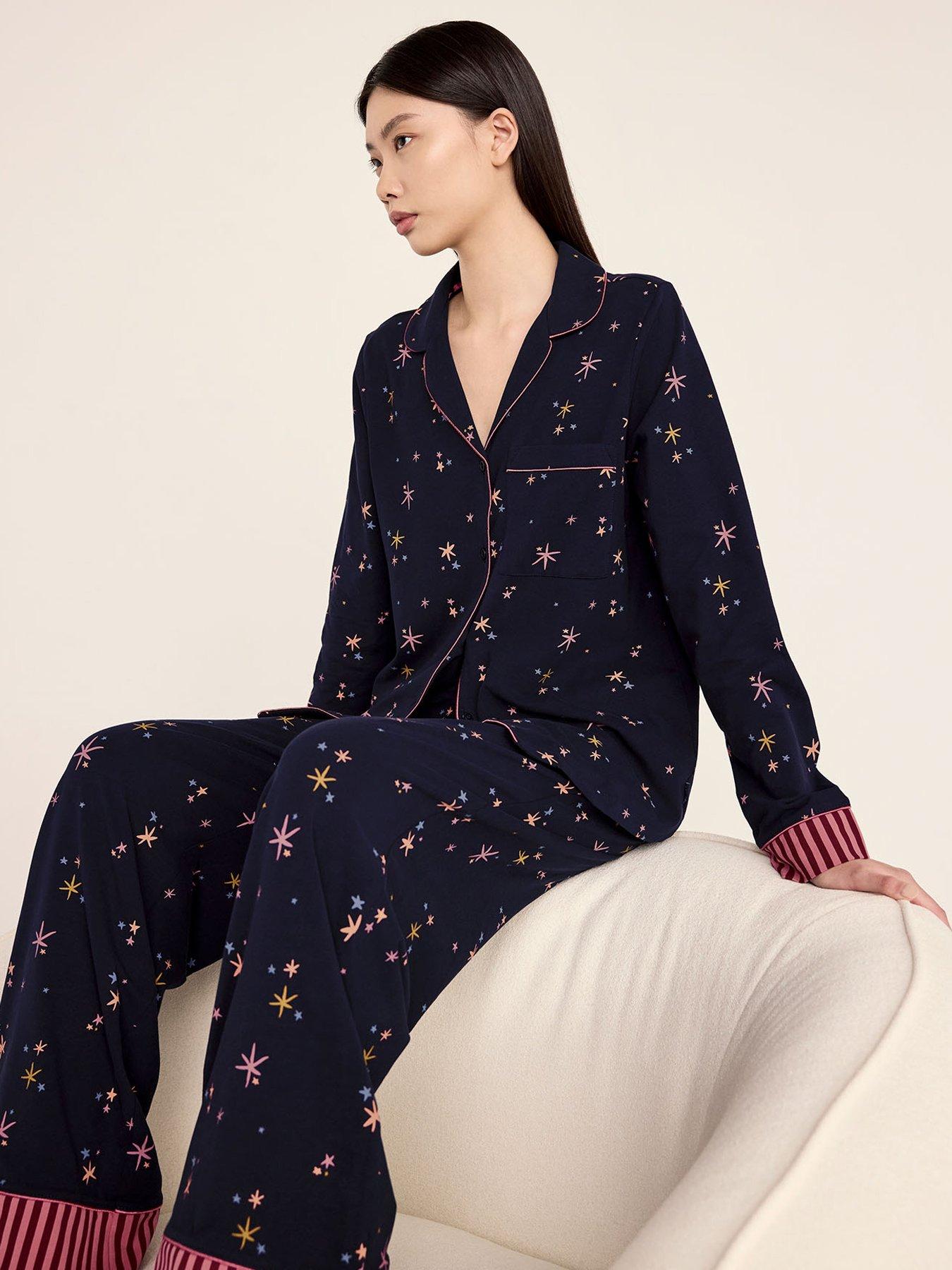 Image 3 of 5 of CHELSEA PEERS Cotton Starlight Print Long Pyjama Set - Navy
