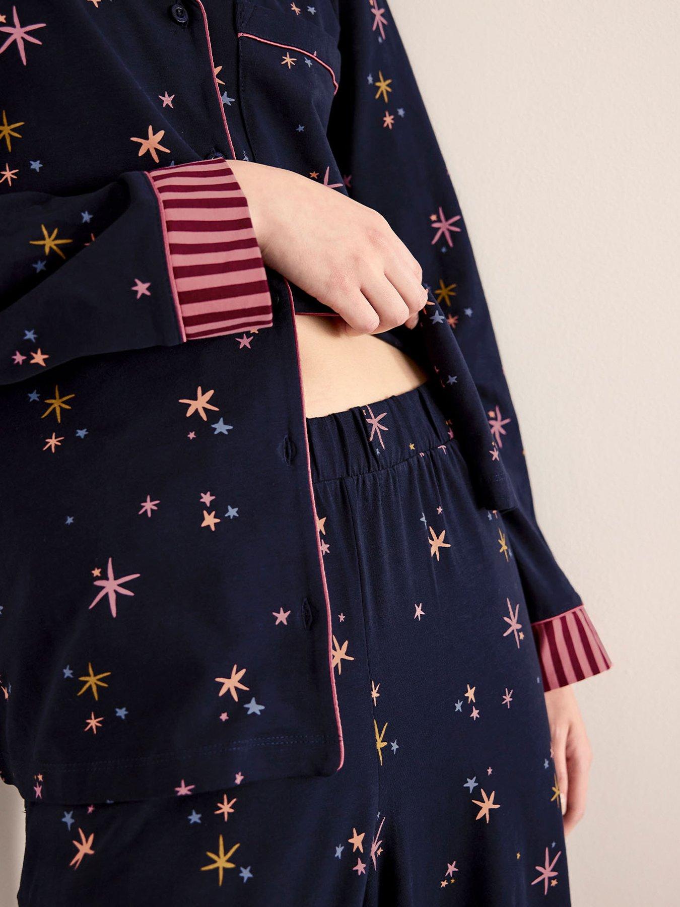 Image 4 of 5 of CHELSEA PEERS Cotton Starlight Print Long Pyjama Set - Navy