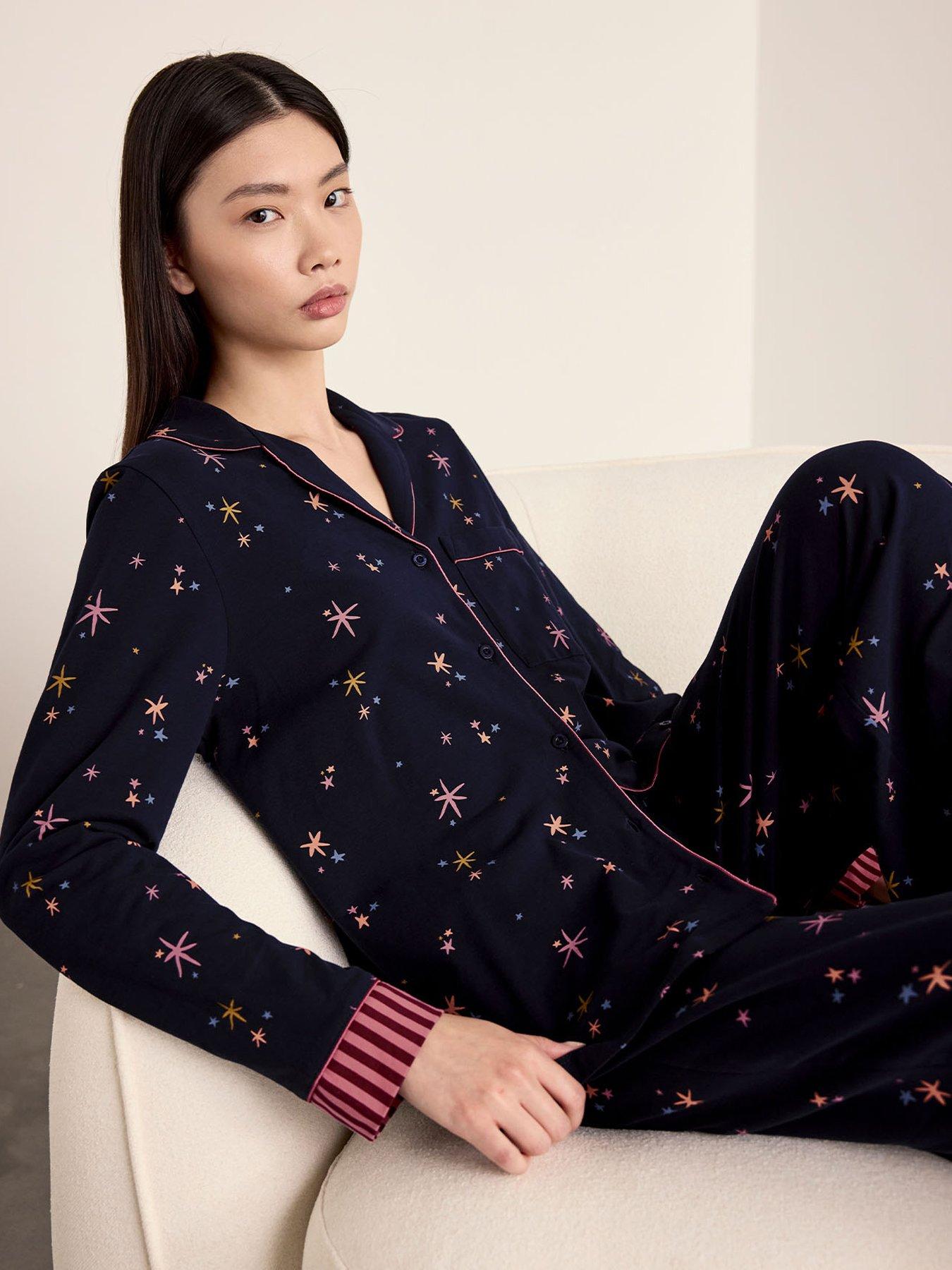 Image 5 of 5 of CHELSEA PEERS Cotton Starlight Print Long Pyjama Set - Navy