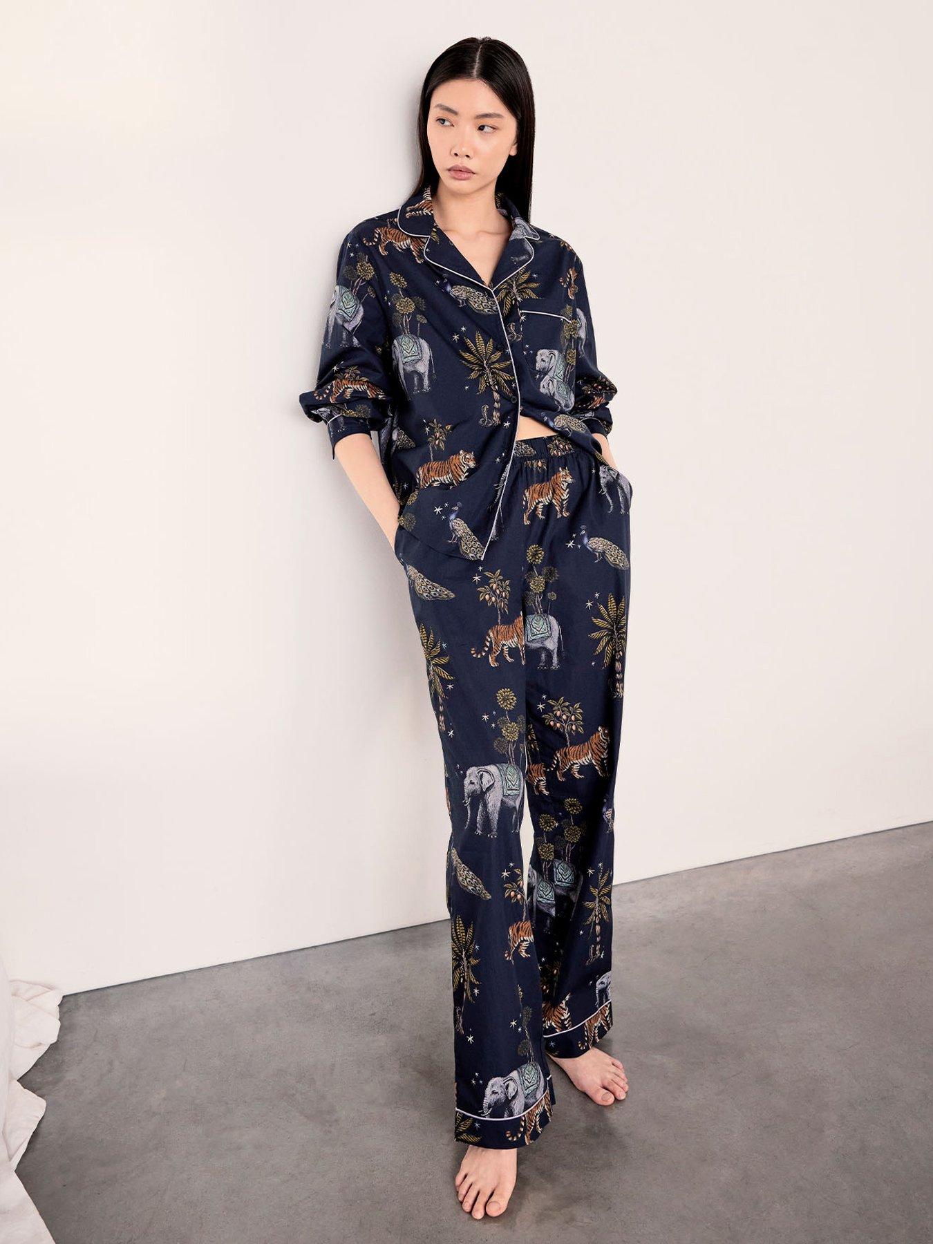 CHELSEA PEERS Cotton Twilight Safari Print Long Pyjama Set - Navy