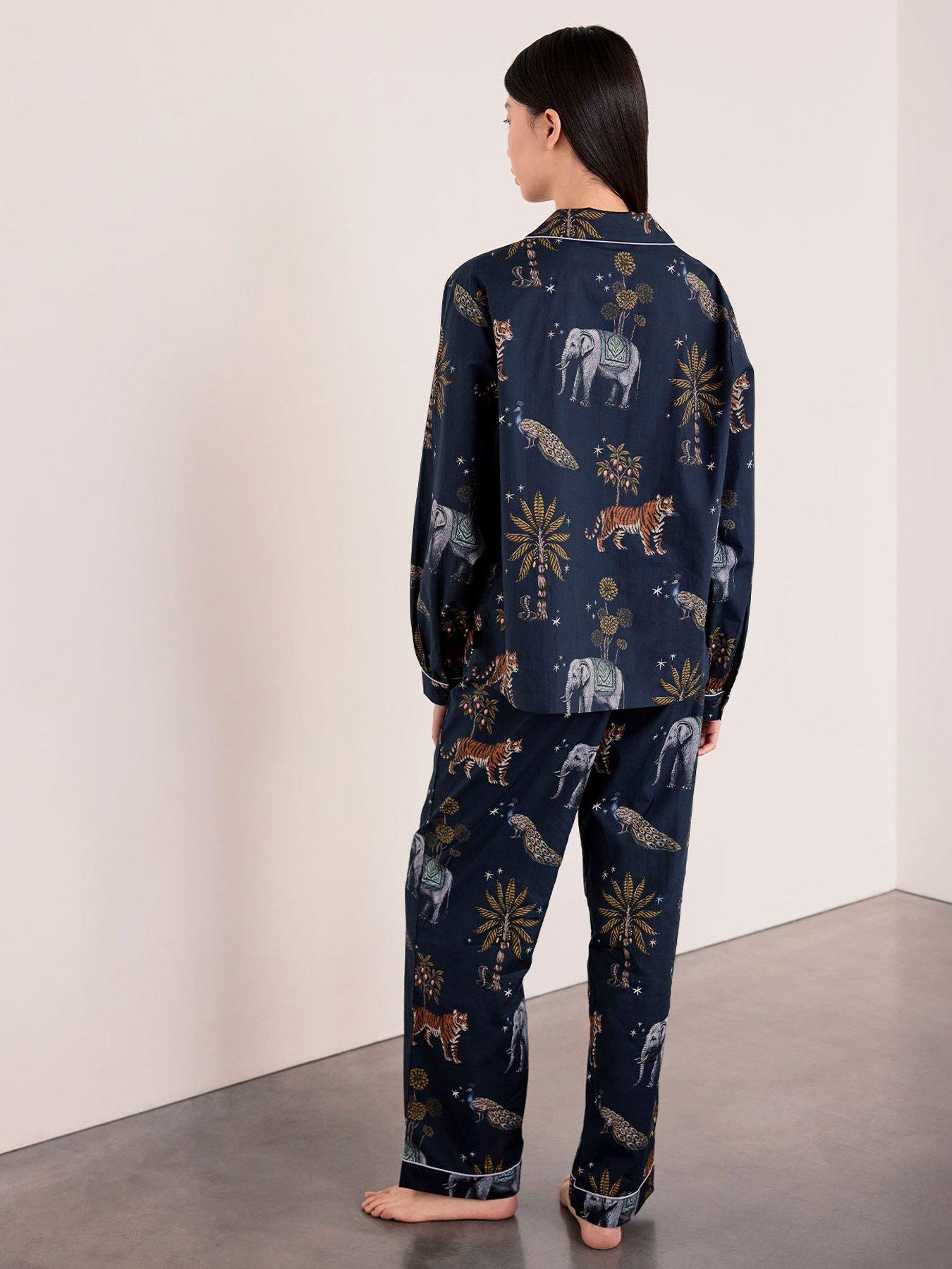 Image 2 of 6 of CHELSEA PEERS Cotton Twilight Safari Print Long Pyjama Set - Navy