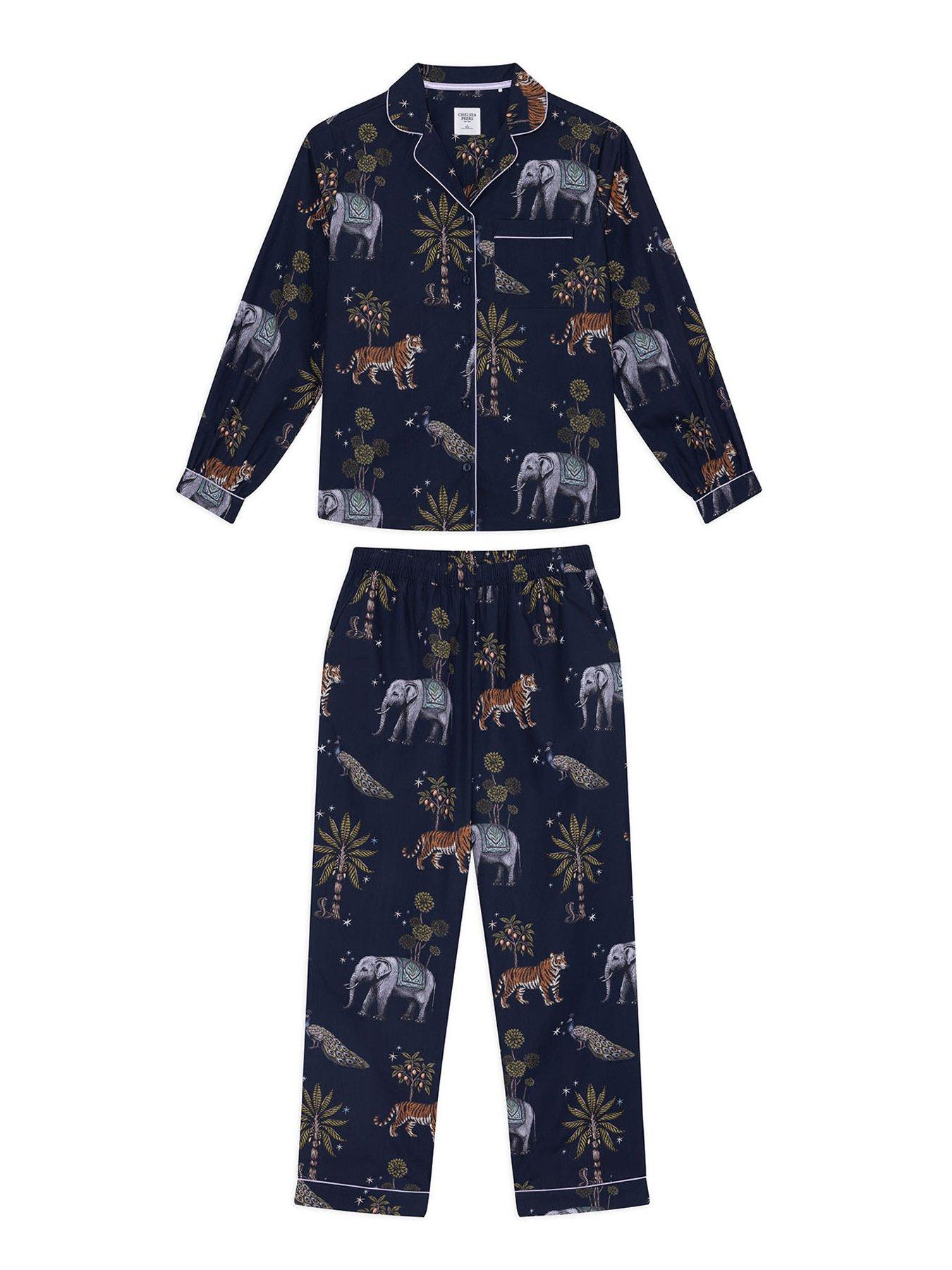 Image 6 of 6 of CHELSEA PEERS Cotton Twilight Safari Print Long Pyjama Set - Navy