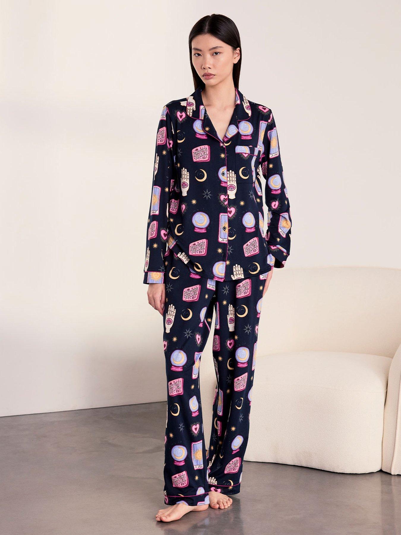CHELSEA PEERS Halloween Fortune Teller Print Long Pyjama Set - Navy