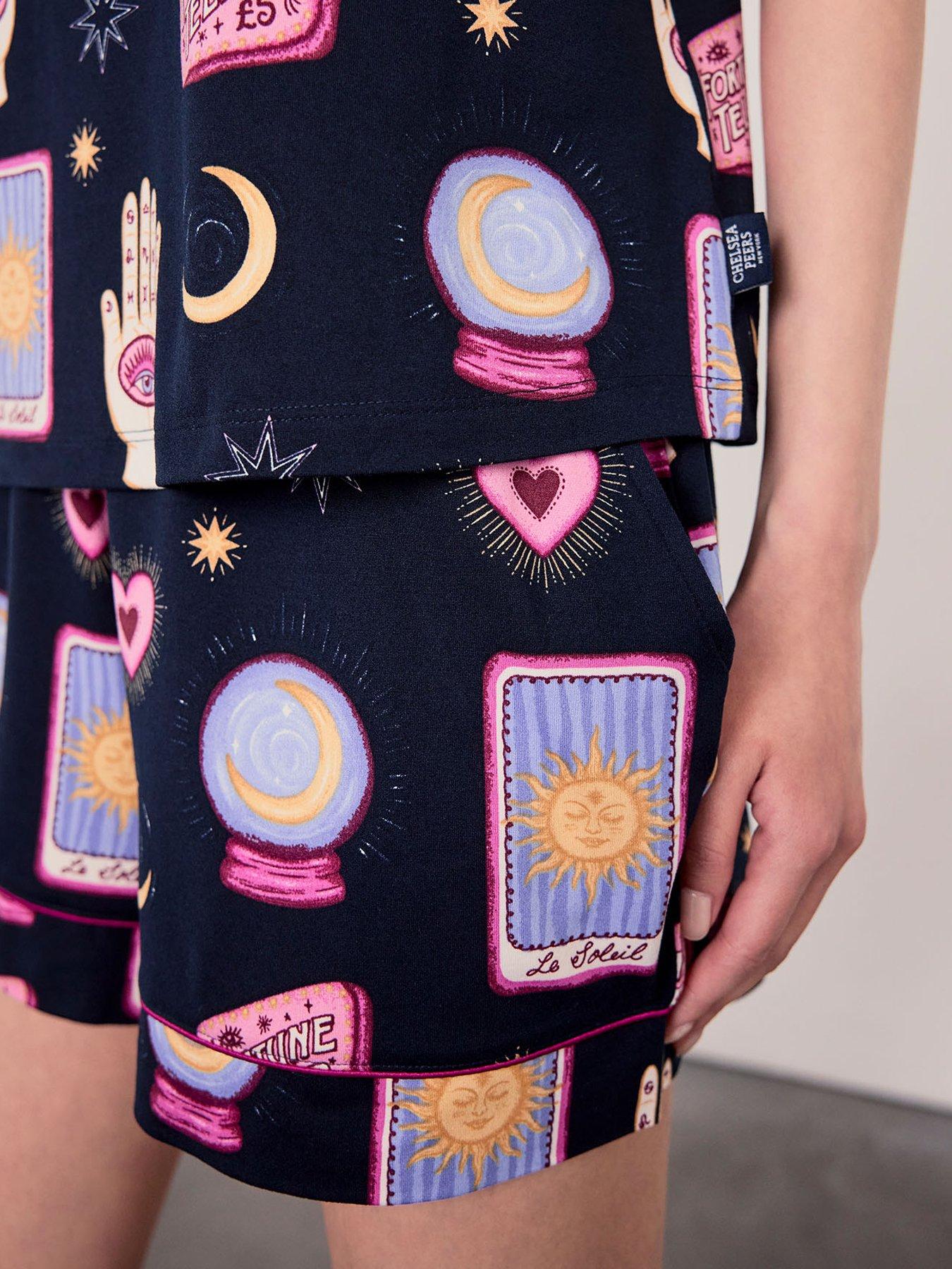 Image 5 of 5 of CHELSEA PEERS Halloween Fortune Teller Print Short Pyjama Set - Navy