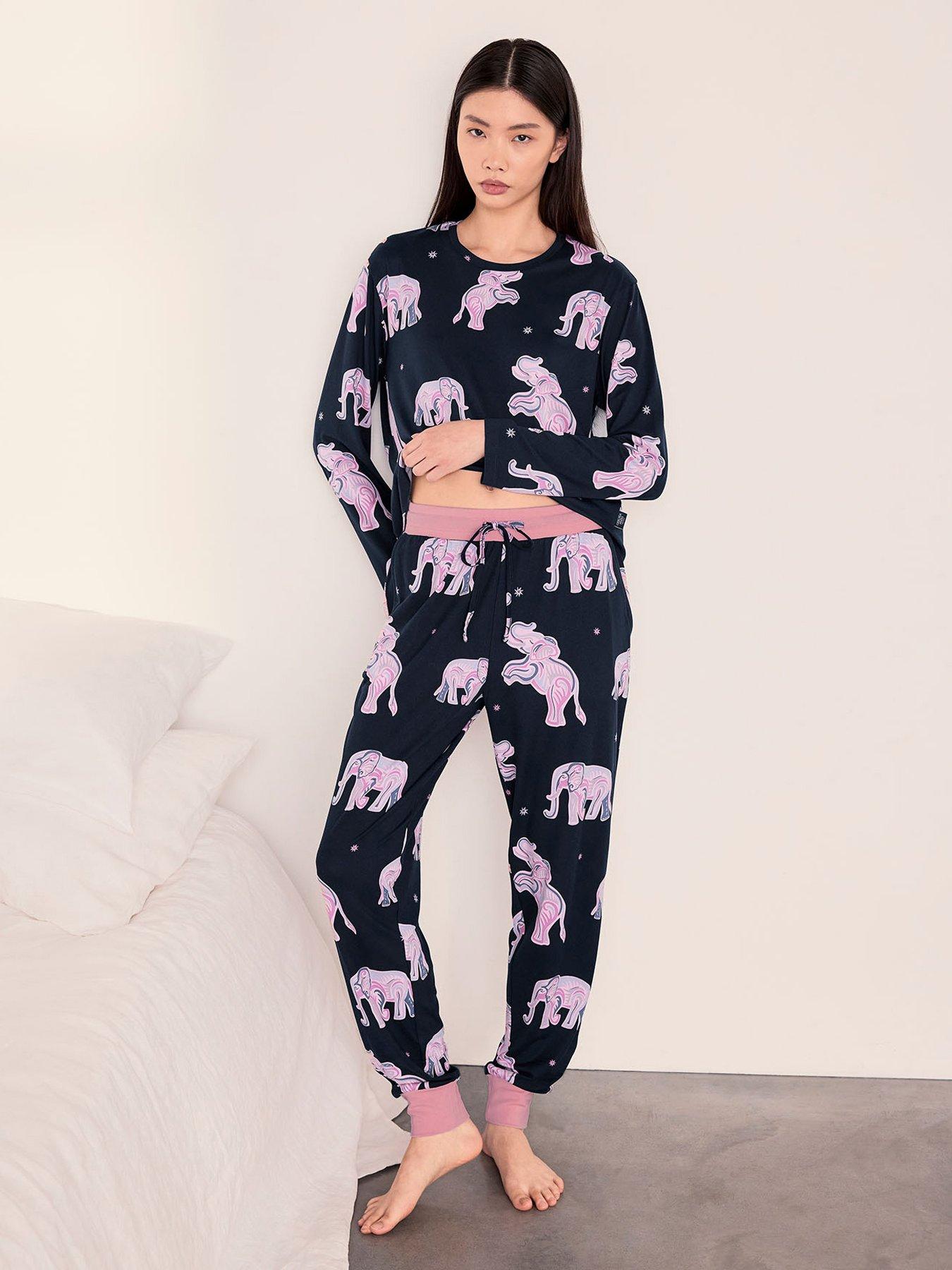 CHELSEA PEERS Elephant Dreamscape Print Long Pyjama Set - Navy