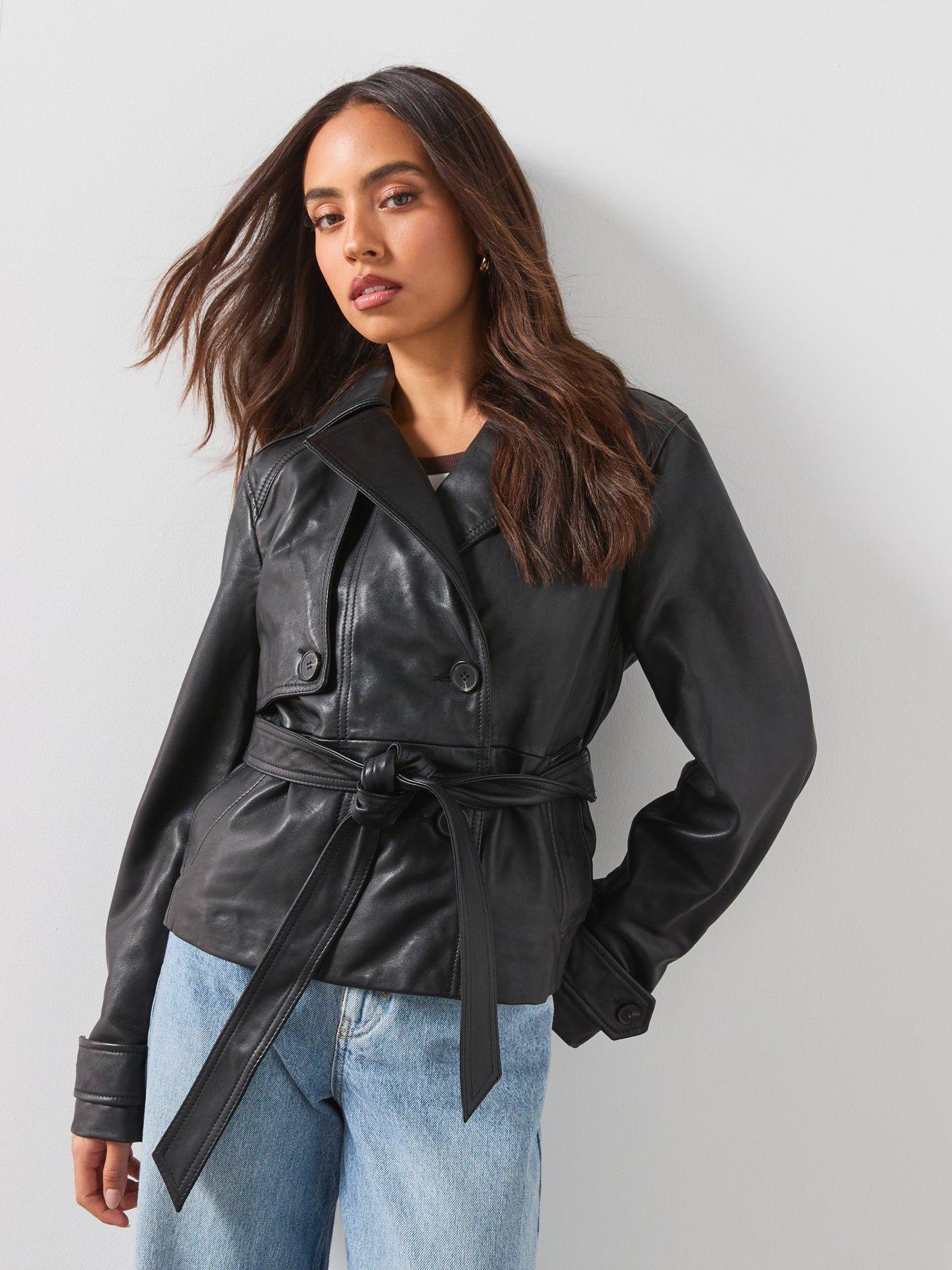 AllSaints Okena Cropped Leather Jacket - Black