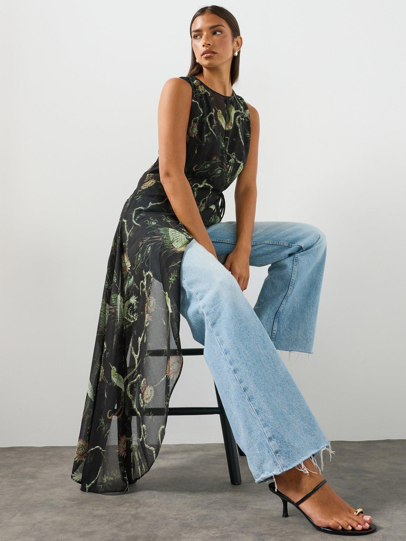 Image 4 of 6 of AllSaints Enola Asymmetric Printed Wrap Top - Green