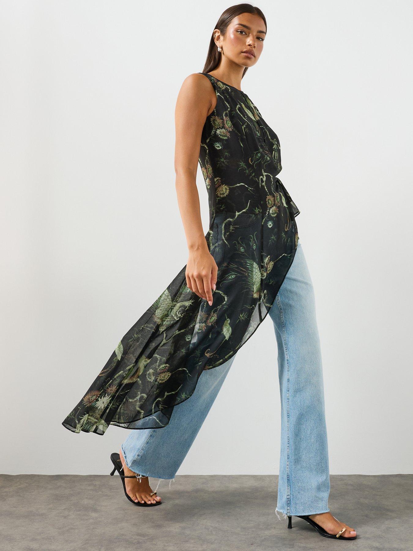Image 5 of 6 of AllSaints Enola Asymmetric Printed Wrap Top - Green
