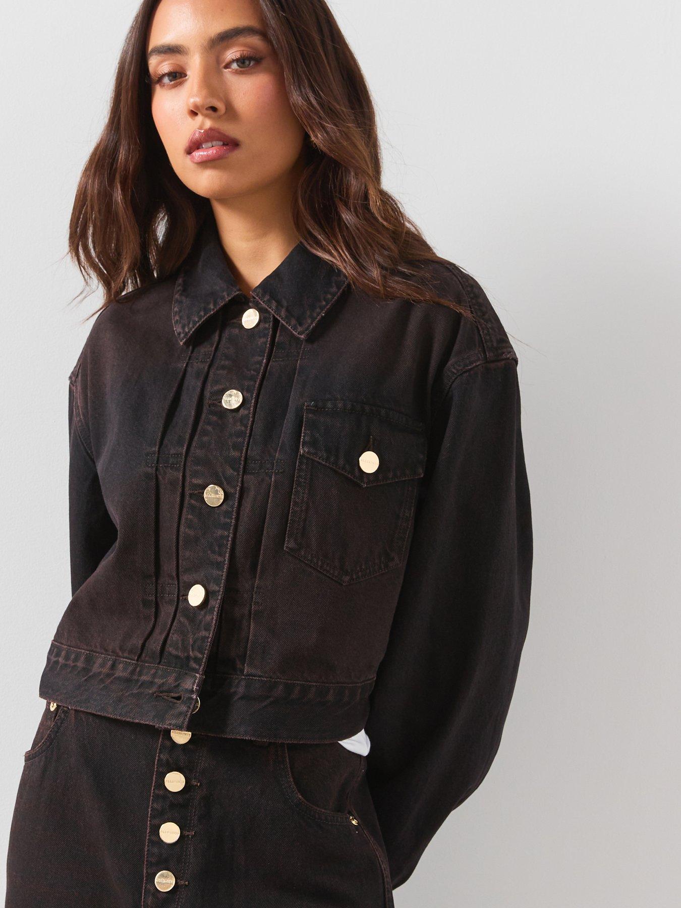 AllSaints Blink Cropped Denim Jacket - Overdyed Brown