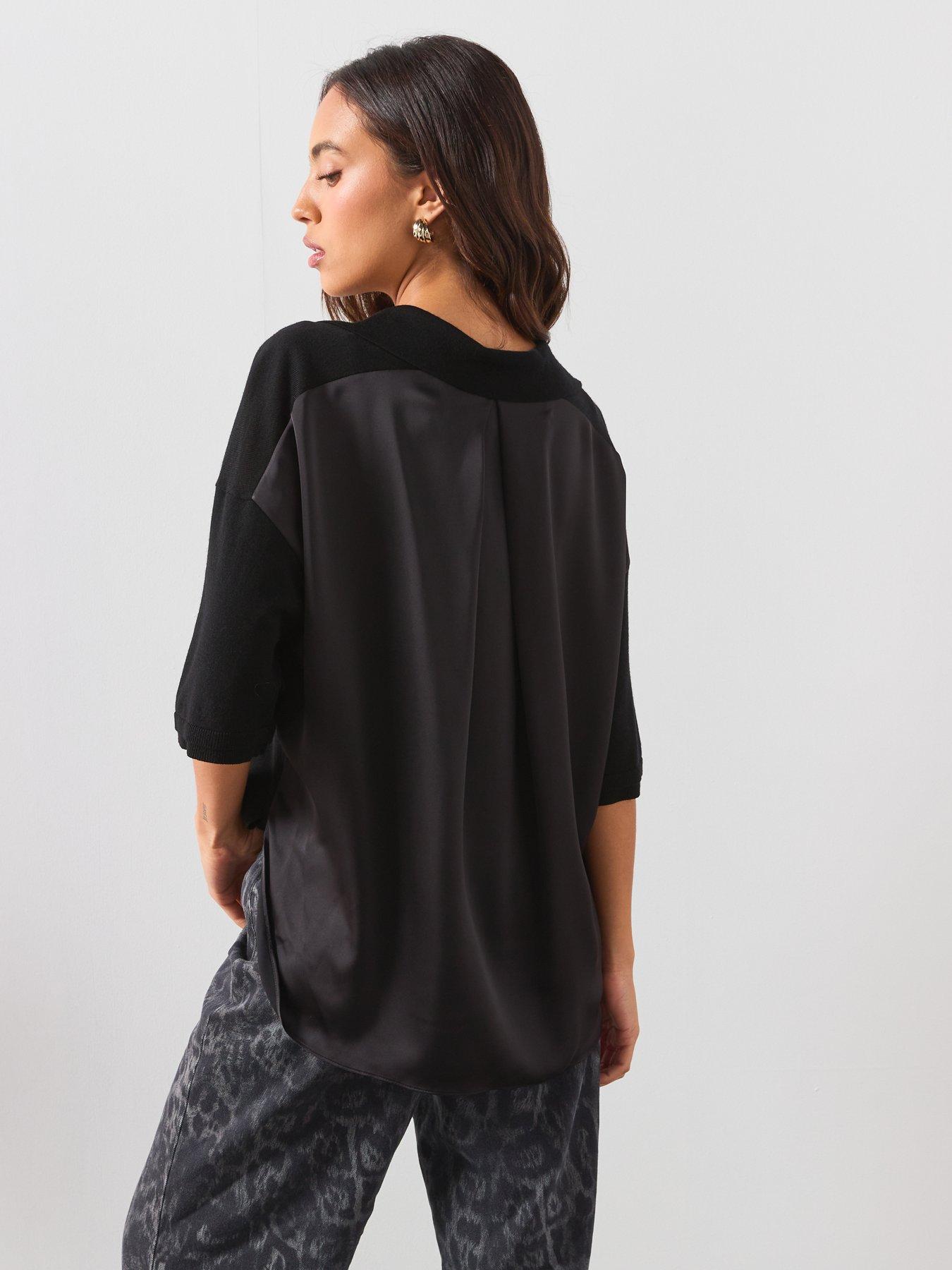 Image 2 of 6 of AllSaints Bern Short Sleeve Woven Wool Polo - Black