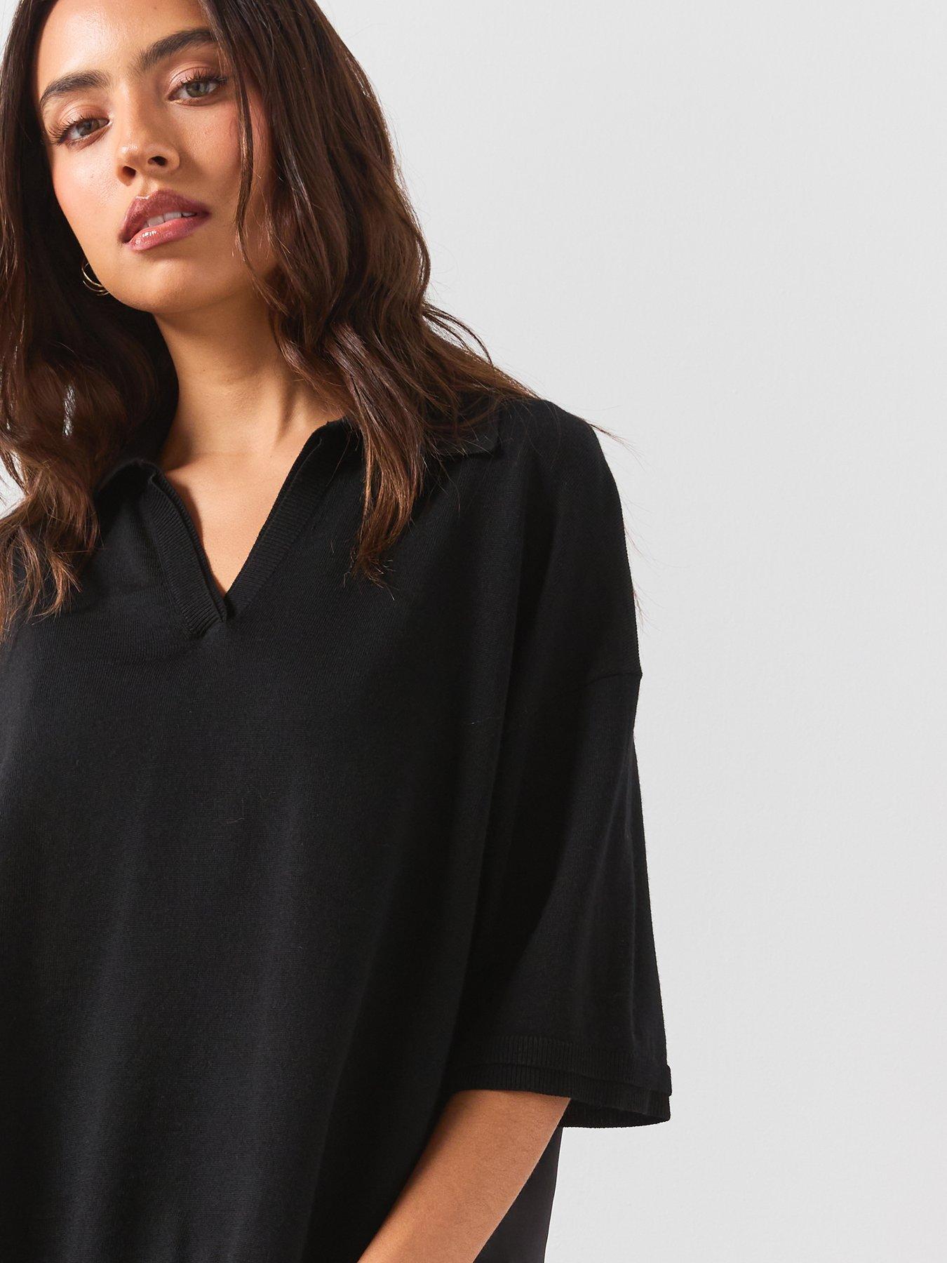 Image 4 of 6 of AllSaints Bern Short Sleeve Woven Wool Polo - Black