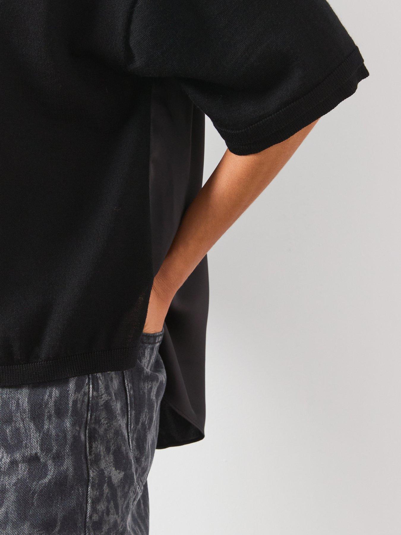 Image 5 of 6 of AllSaints Bern Short Sleeve Woven Wool Polo - Black