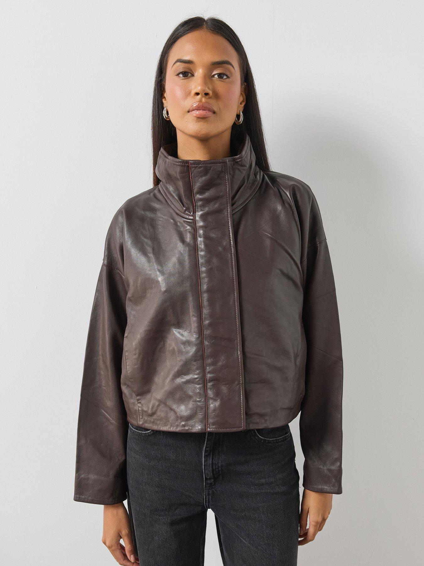 AllSaints Ryder Funnel Neck Leather Jacket - Red
