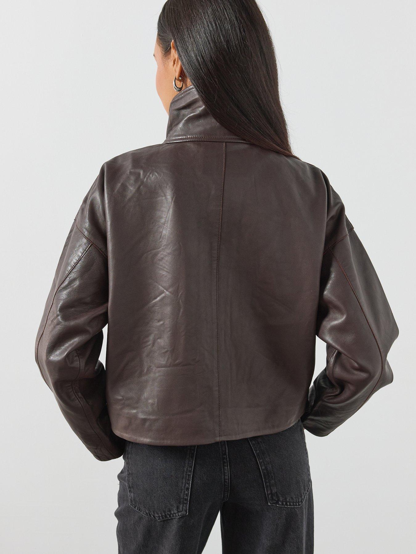 Image 2 of 6 of AllSaints Ryder Funnel Neck Leather Jacket - Red