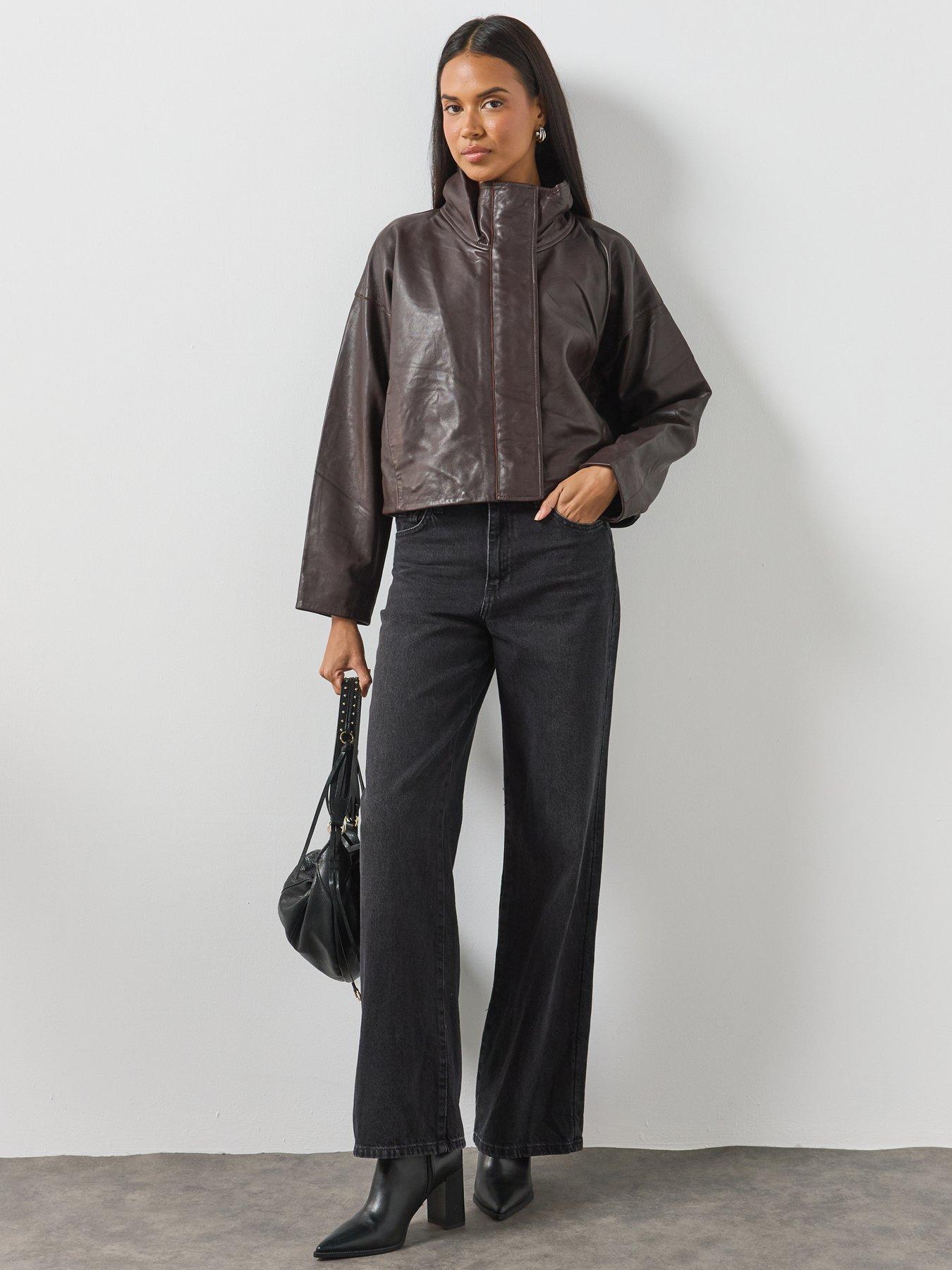 Image 3 of 6 of AllSaints Ryder Funnel Neck Leather Jacket - Red