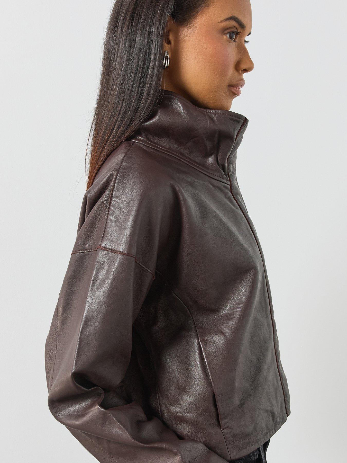 Image 4 of 6 of AllSaints Ryder Funnel Neck Leather Jacket - Red
