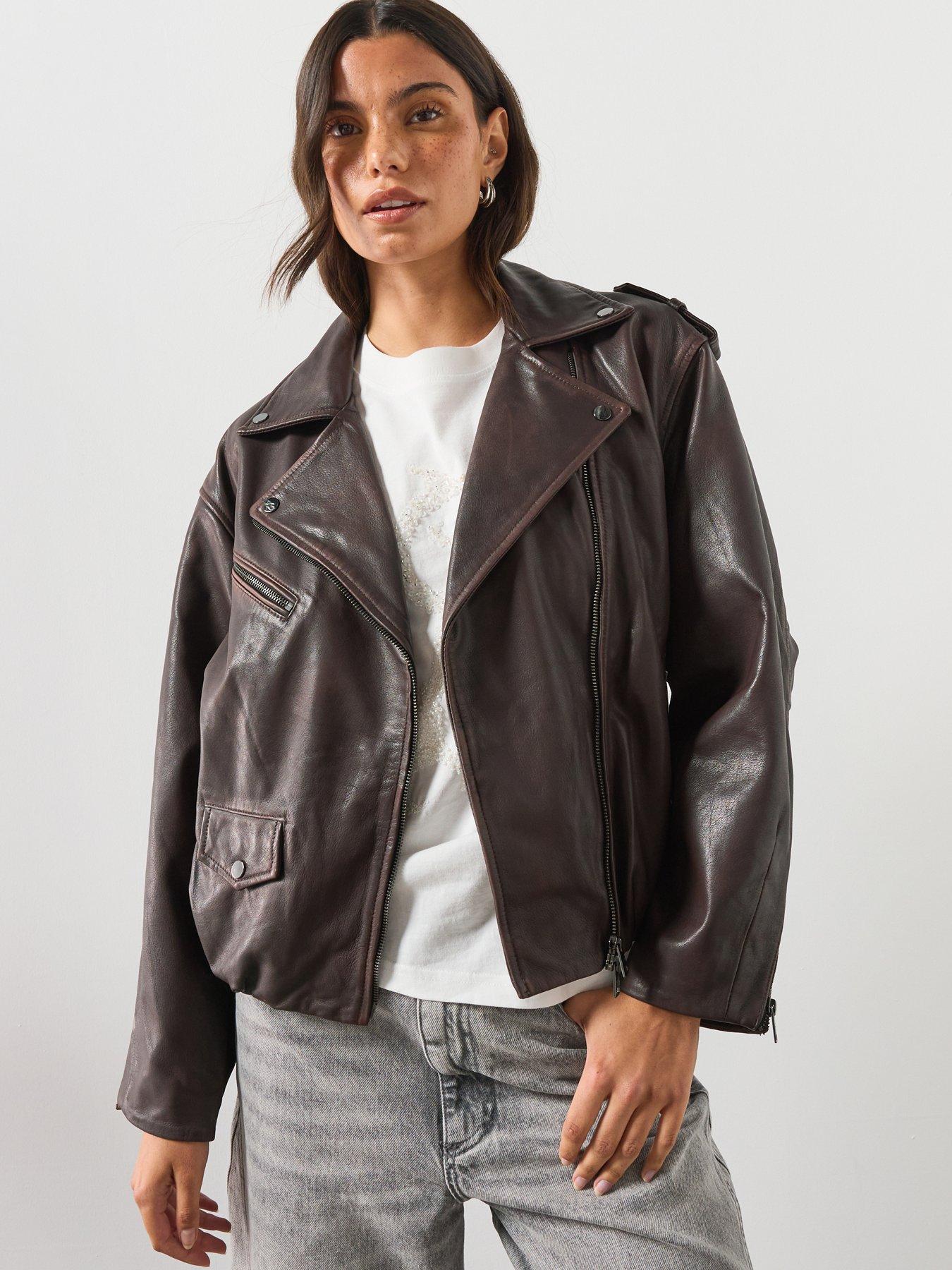AllSaints Samina Relaxed Fit Leather Biker Jacket - Red