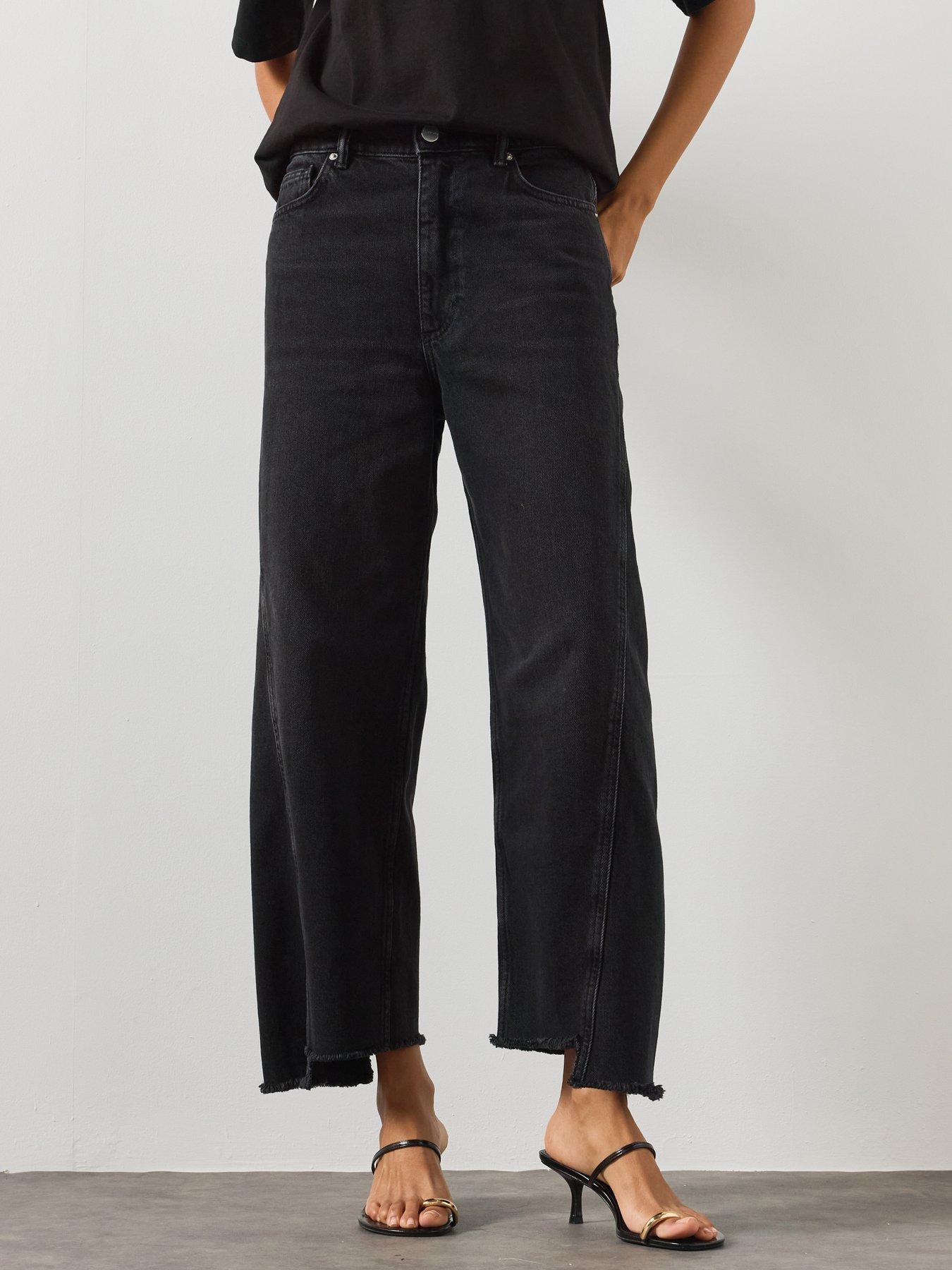Image 1 of 5 of AllSaints Women's Fox Wide Leg Cropped Jeans - Black