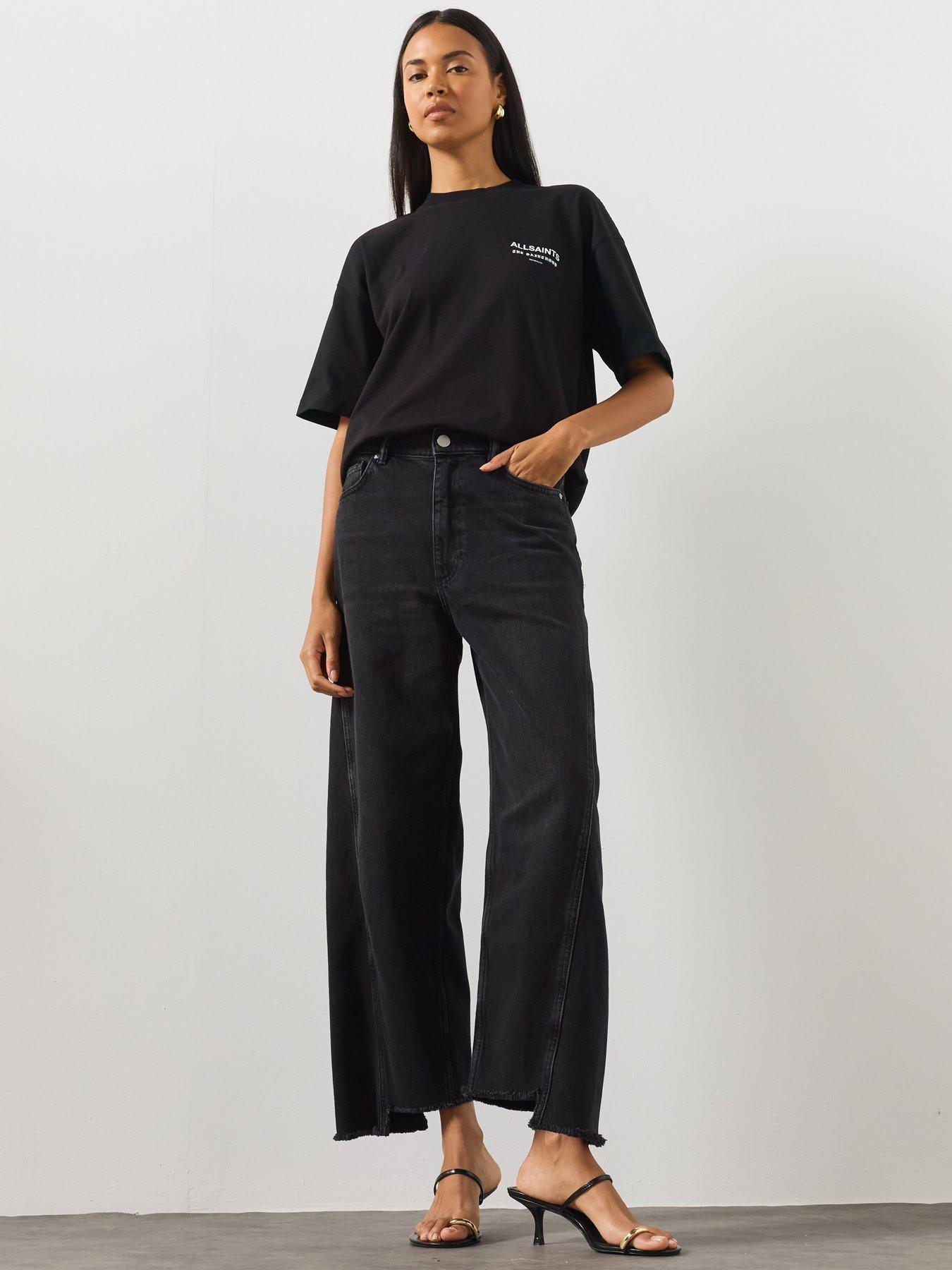 Image 3 of 5 of AllSaints Women's Fox Wide Leg Cropped Jeans - Black