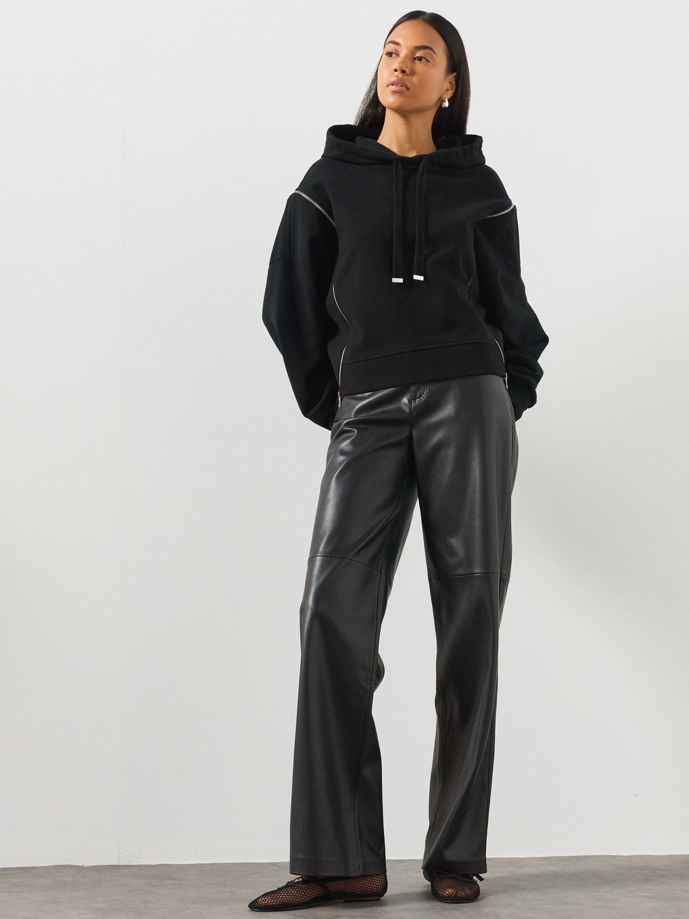 AllSaints Women's Oversized Hoodie with Contrast Stitch Detail - Black