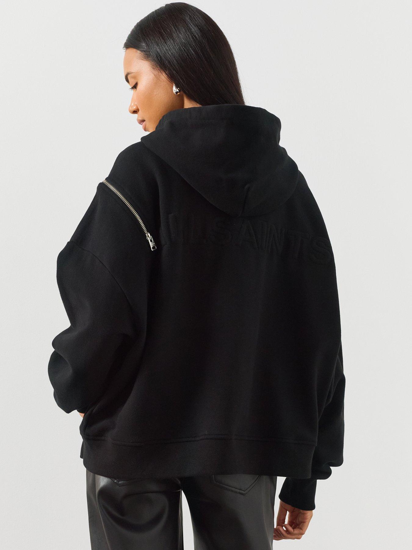 Image 2 of 6 of AllSaints Women's Oversized Hoodie with Contrast Stitch Detail - Black