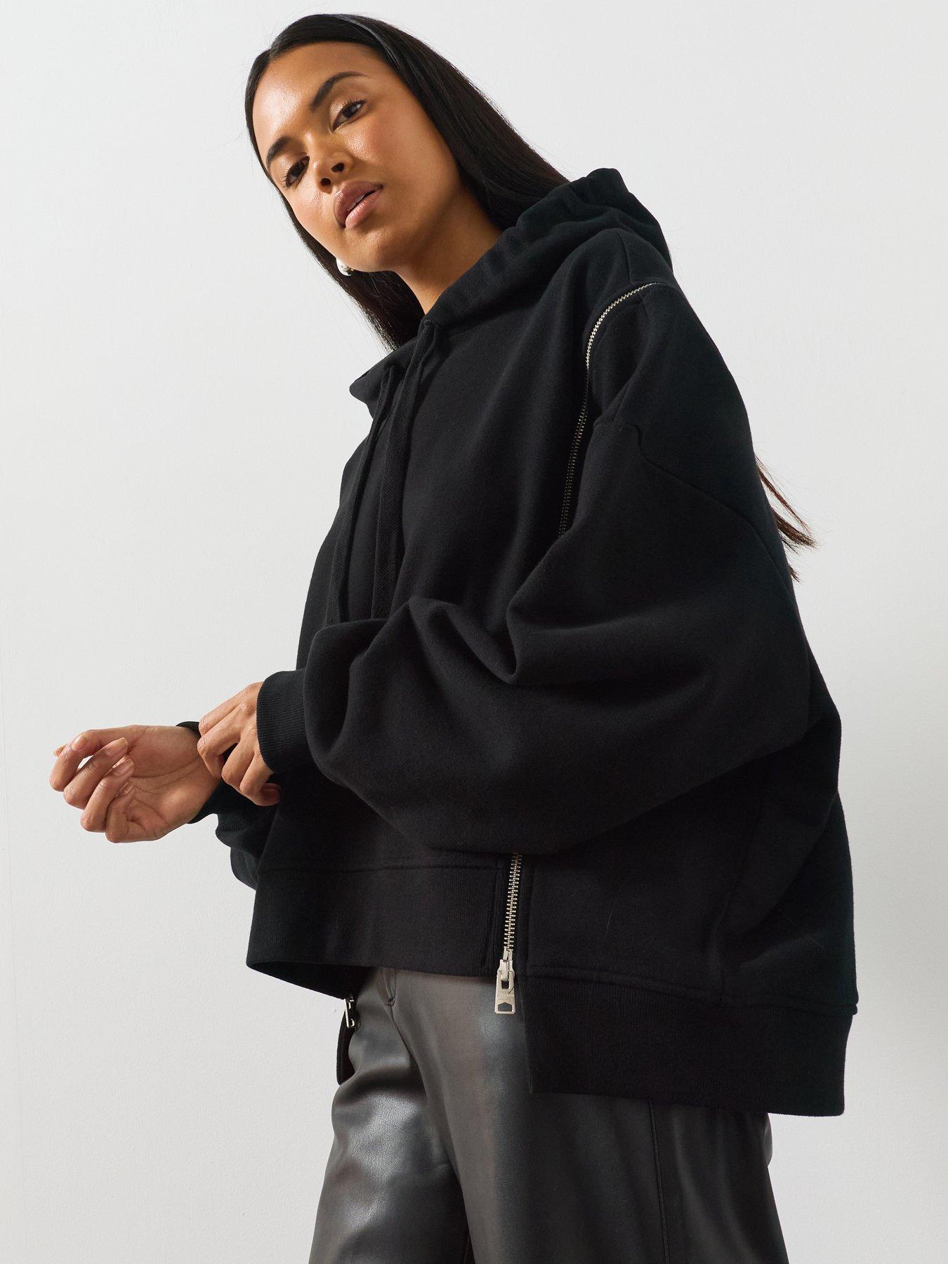 Image 6 of 6 of AllSaints Women's Oversized Hoodie with Contrast Stitch Detail - Black