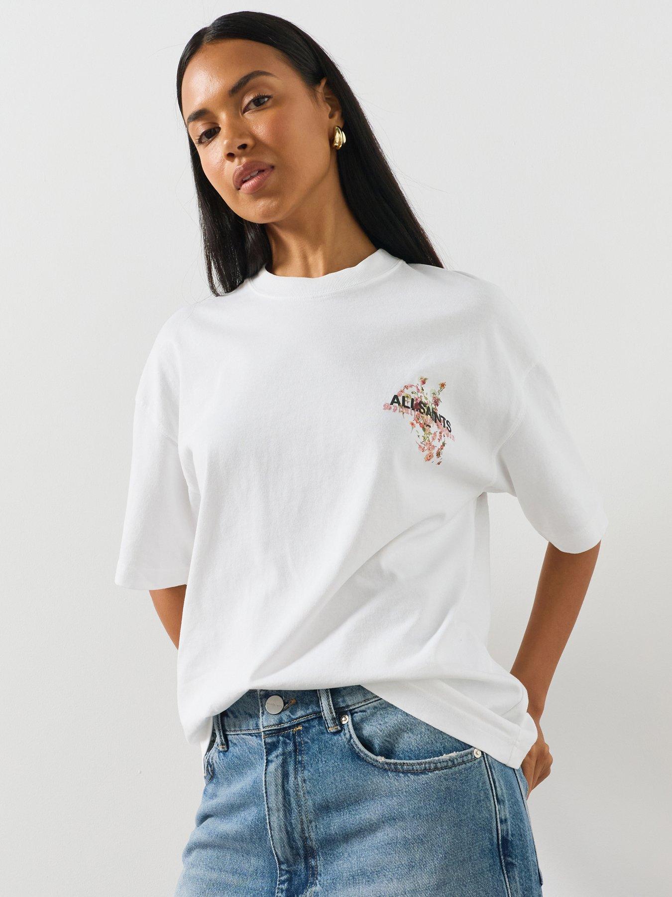 Image 2 of 5 of AllSaints Valen Oversized Etta Cotton T-Shirt - White