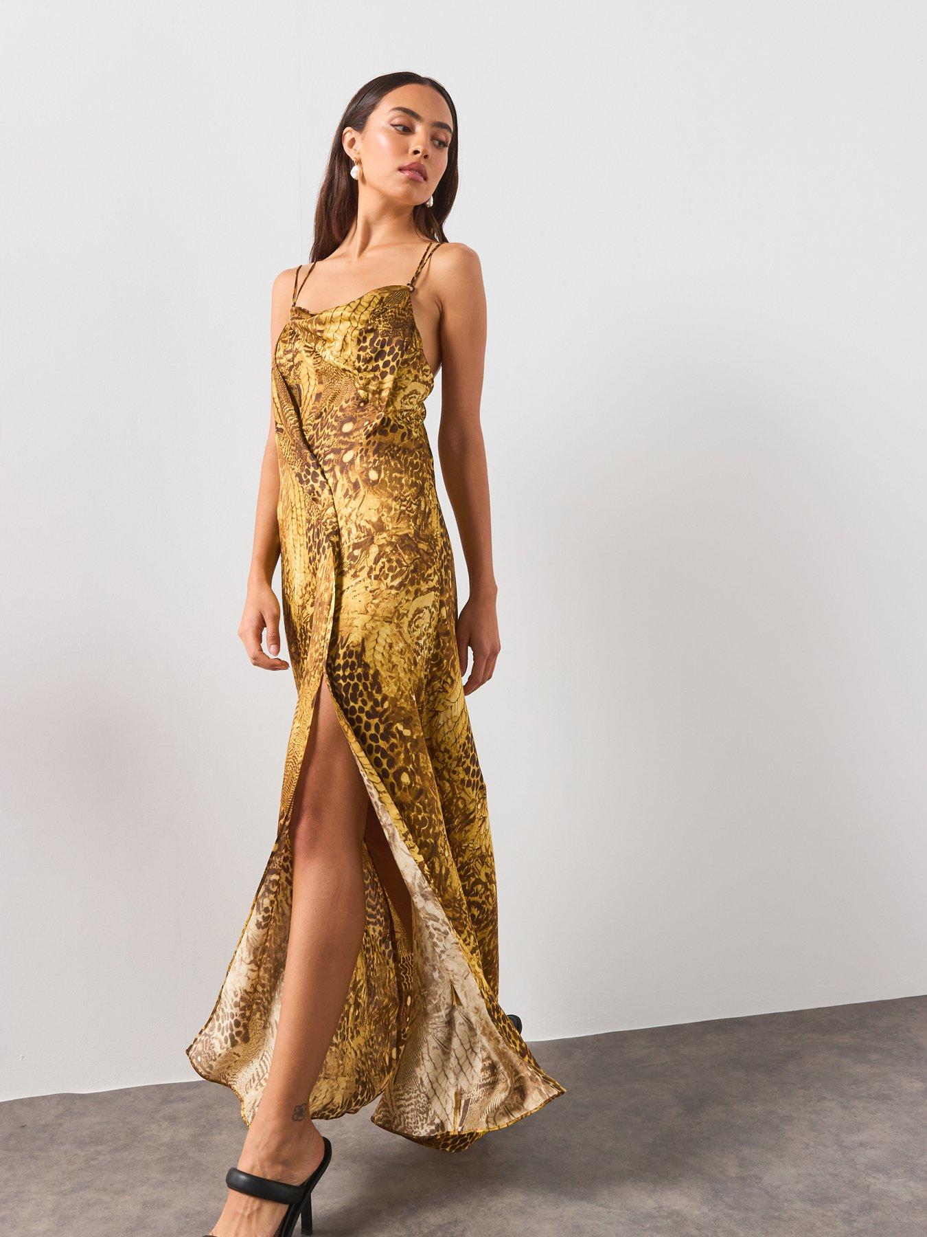 AllSaints Claire Leopard Print Maxi Dress - Gold