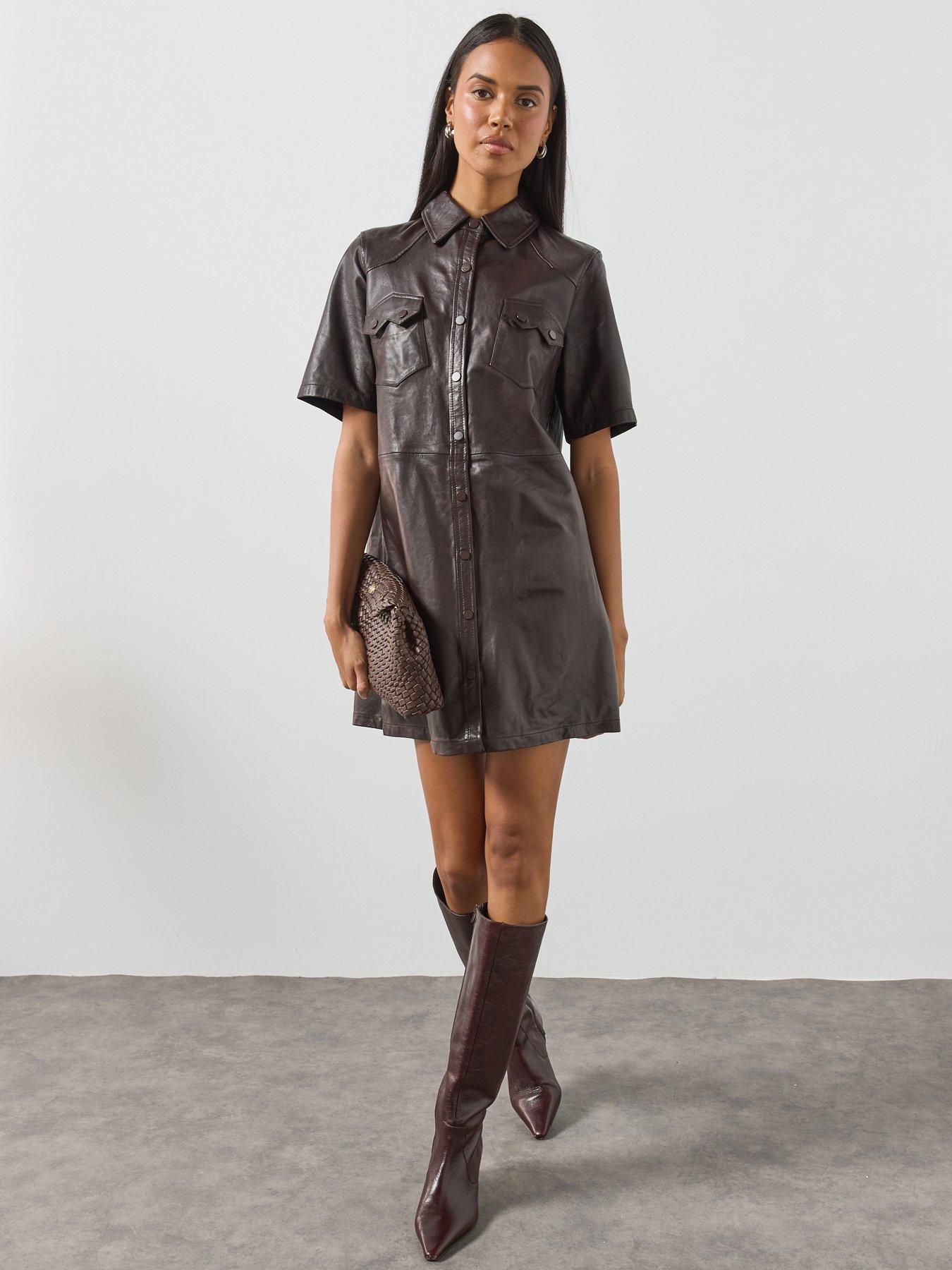 AllSaints Rock Leather Dress - Brown