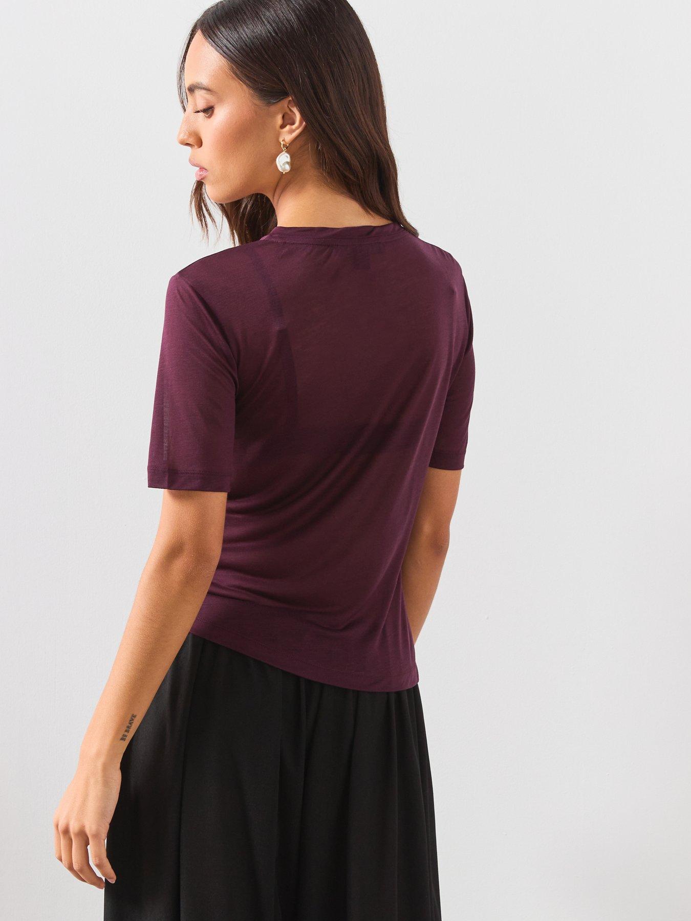 Image 2 of 6 of AllSaints Athea Graphic Sheer T-Shirt - Burgundy