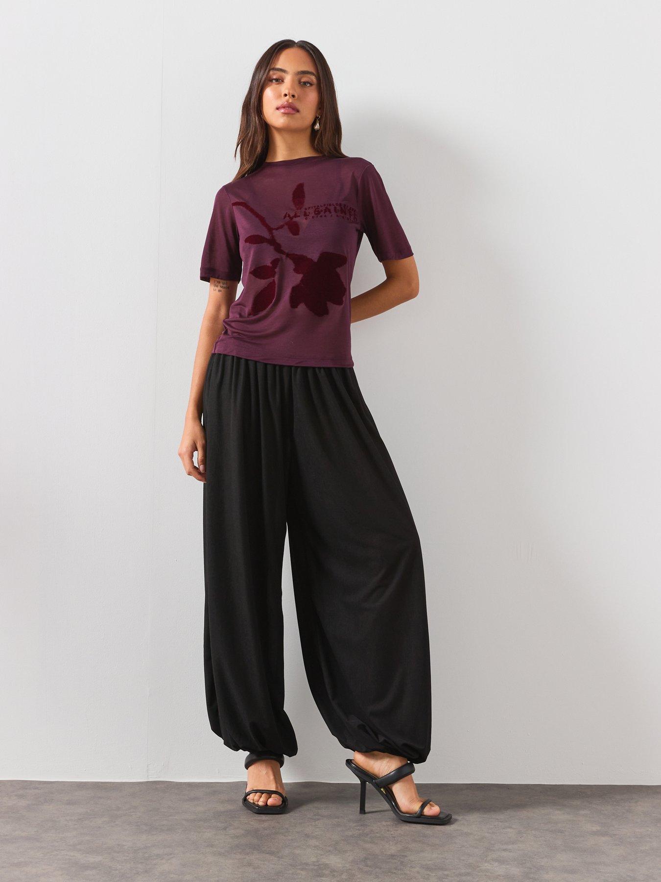 Image 3 of 6 of AllSaints Athea Graphic Sheer T-Shirt - Burgundy