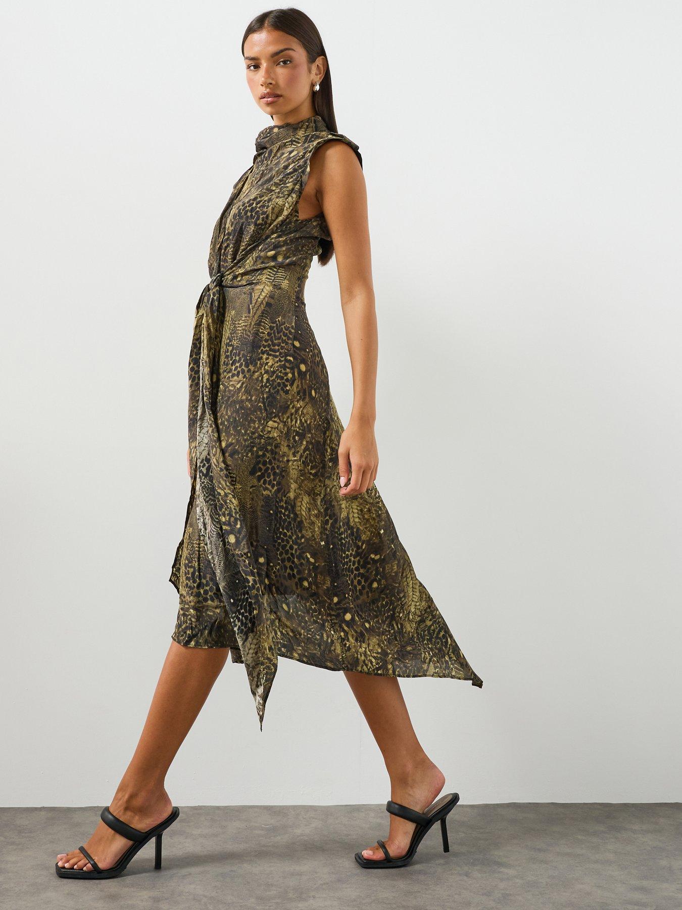 AllSaints Persia Asymmetric Midi Dress - Green