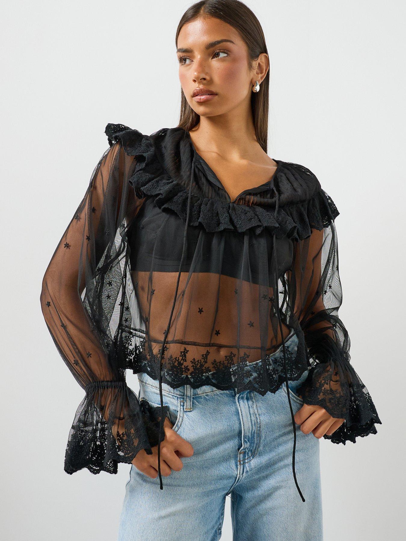 AllSaints Trixie Lace Embroidered Top - Black