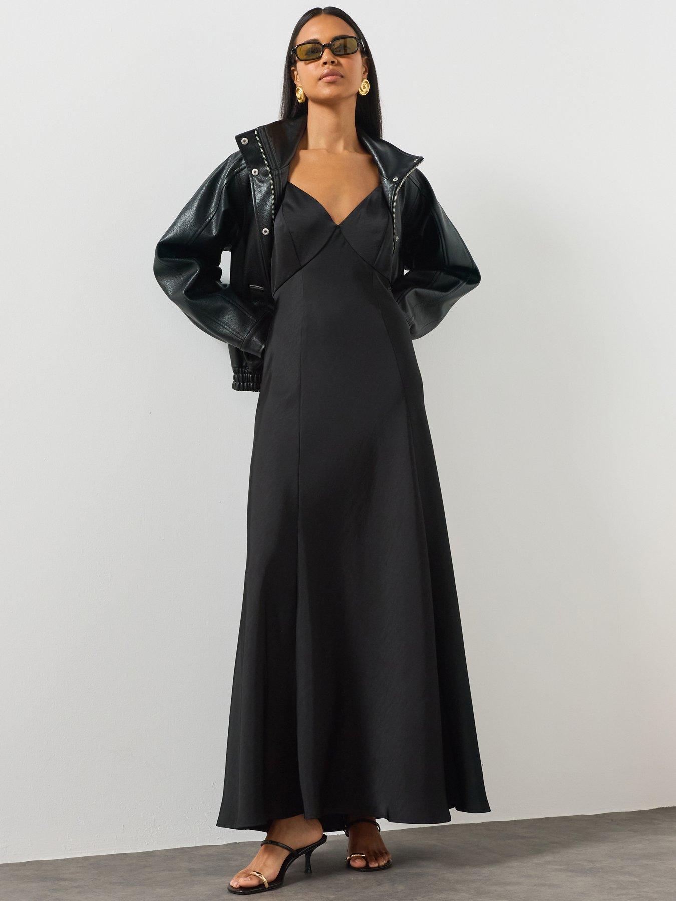 Image 1 of 6 of AllSaints Irina Maxi Slip Dress - Black